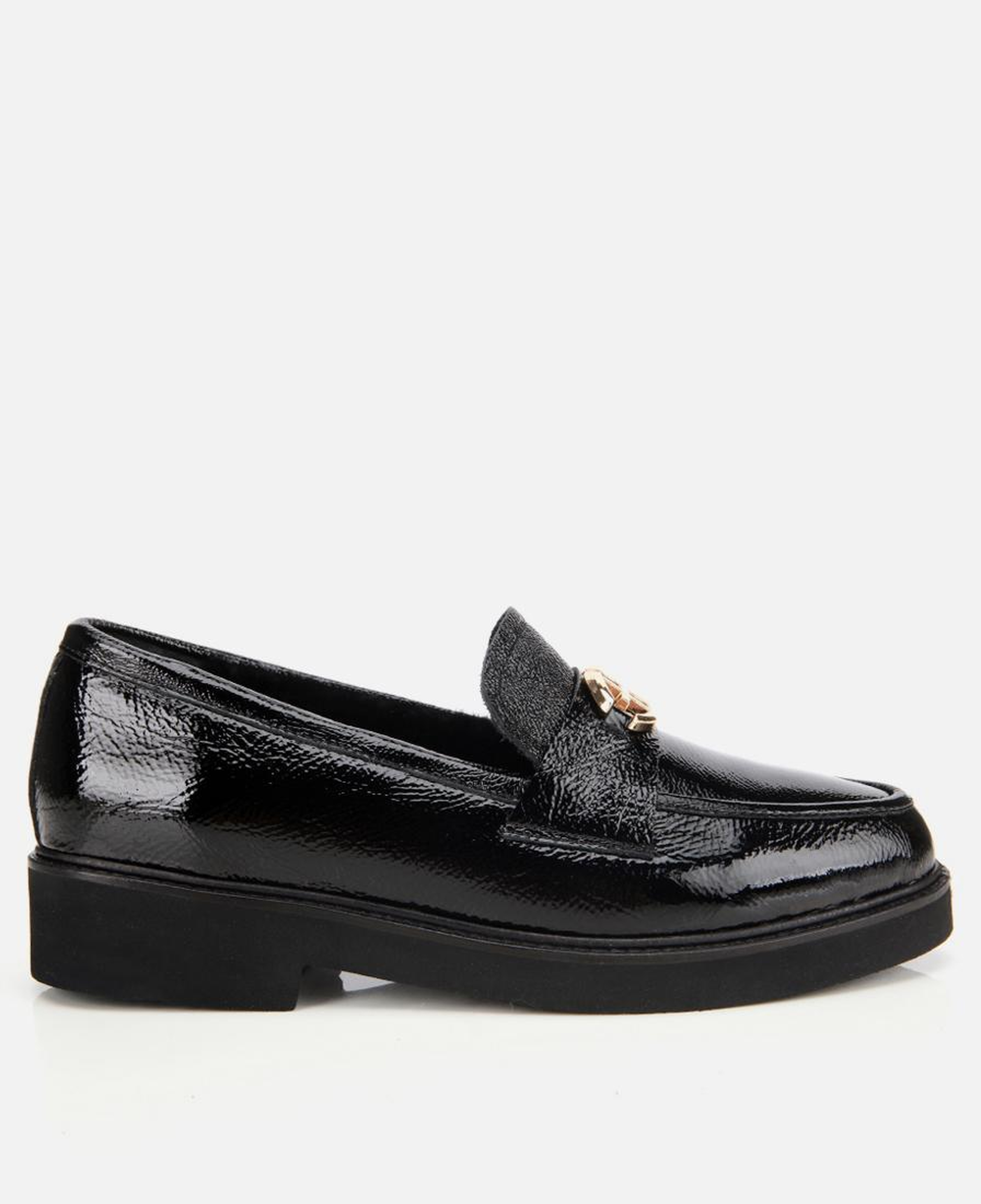 Kadın Rugan Deri Siyah Tokalı Klasik Loafer