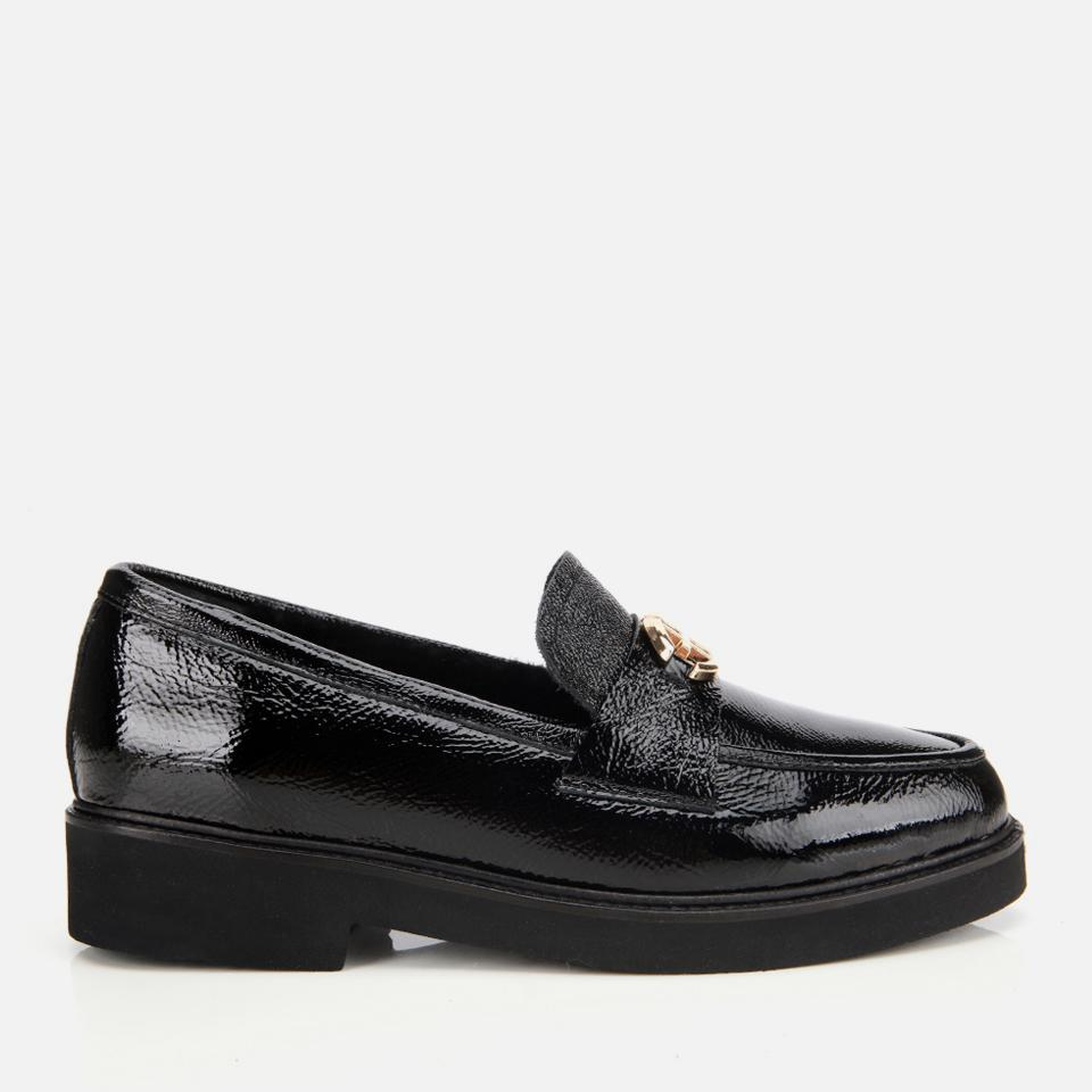 Kadın Rugan Deri Siyah Tokalı Klasik Loafer