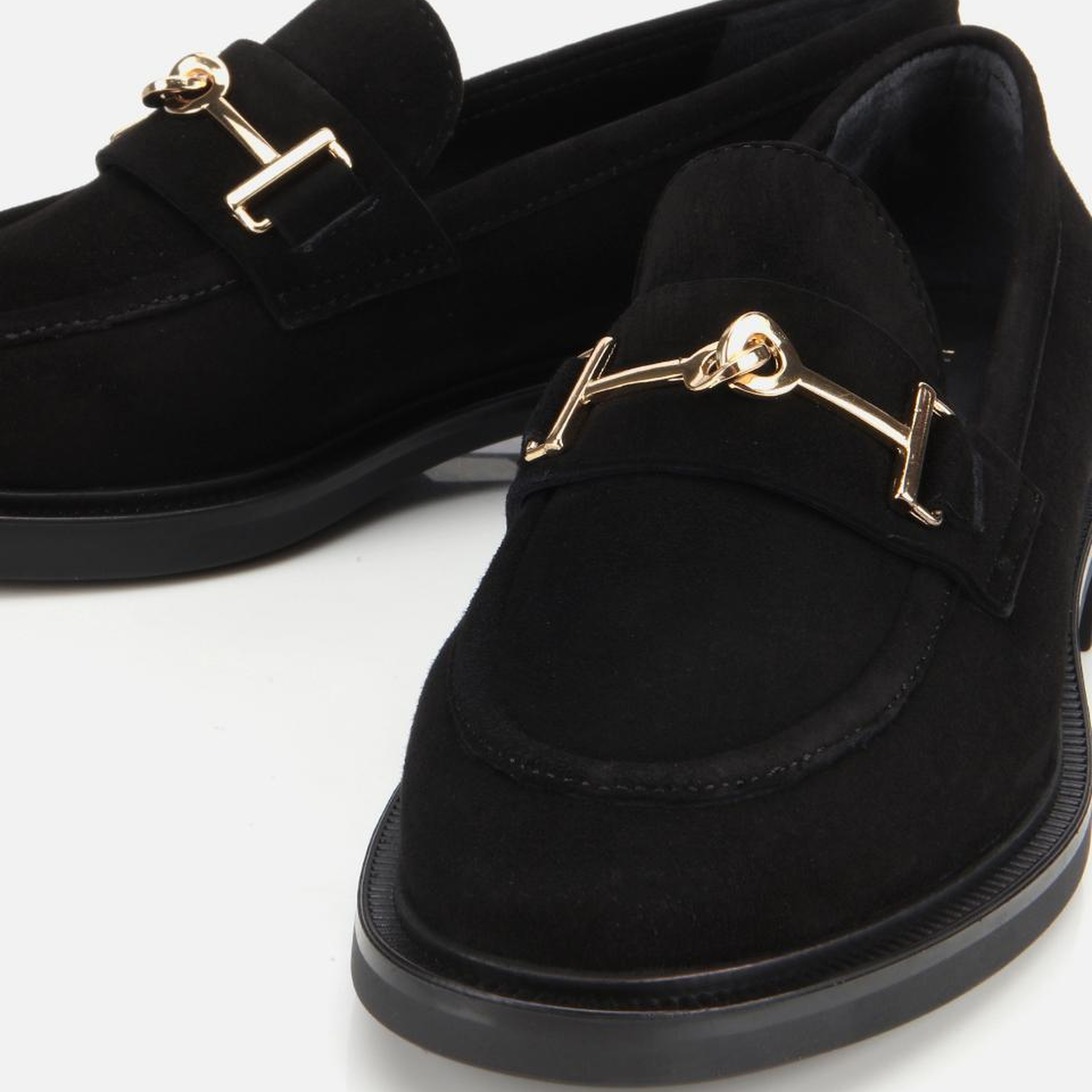 Kadın Süet Deri Siyah Tokalı Klasik Loafer