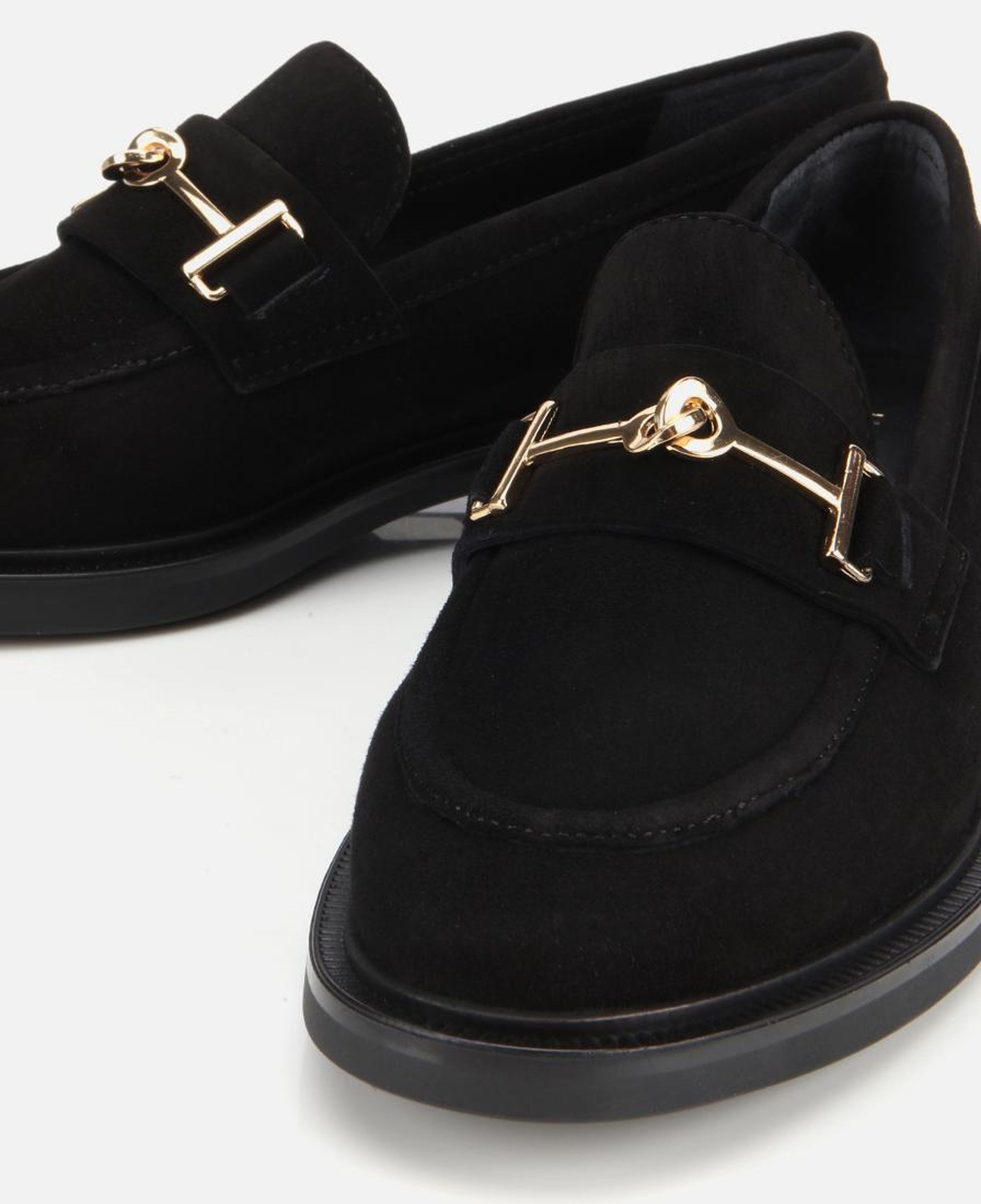 Kadın Süet Deri Siyah Tokalı Klasik Loafer
