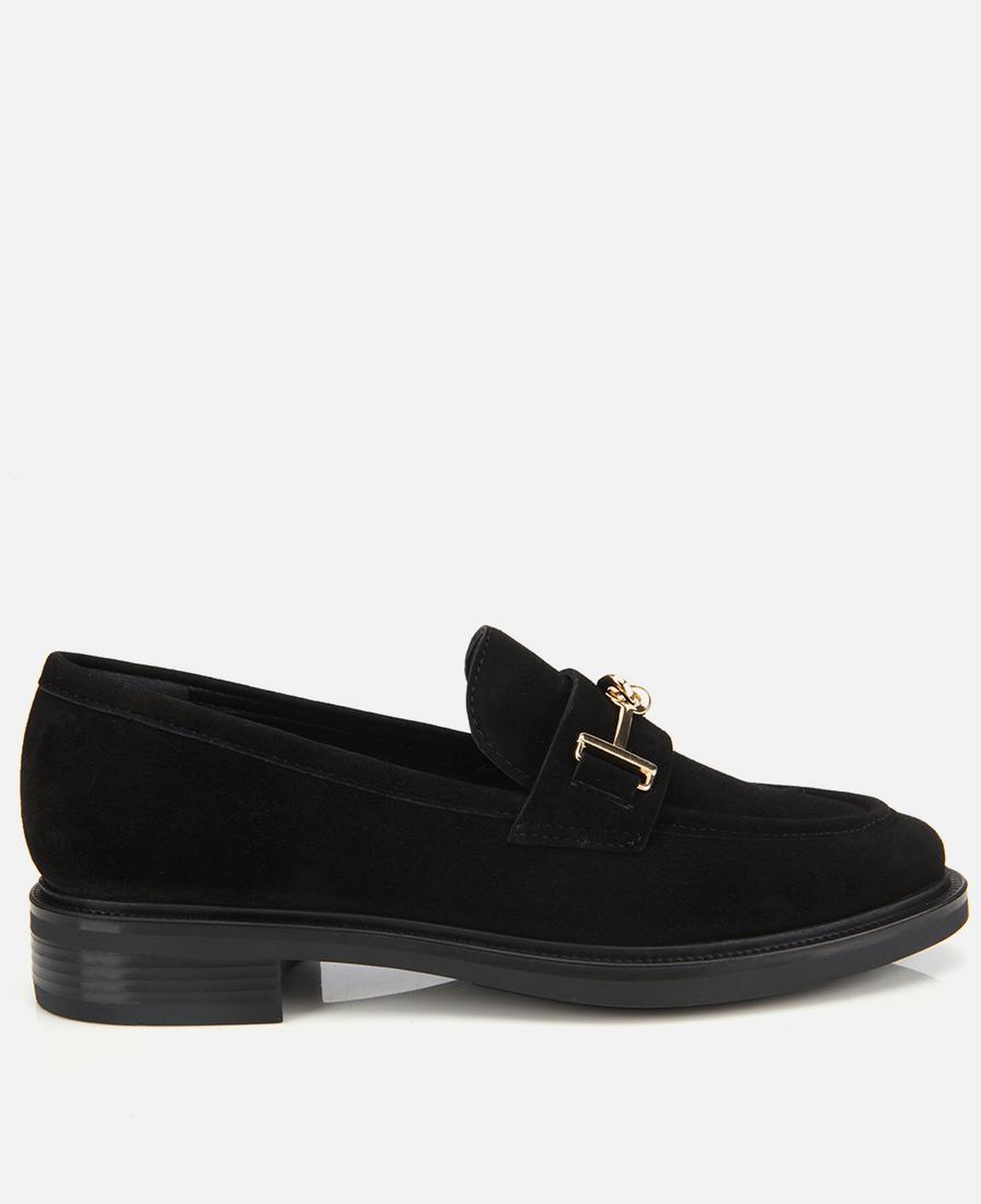 Kadın Süet Deri Siyah Tokalı Klasik Loafer