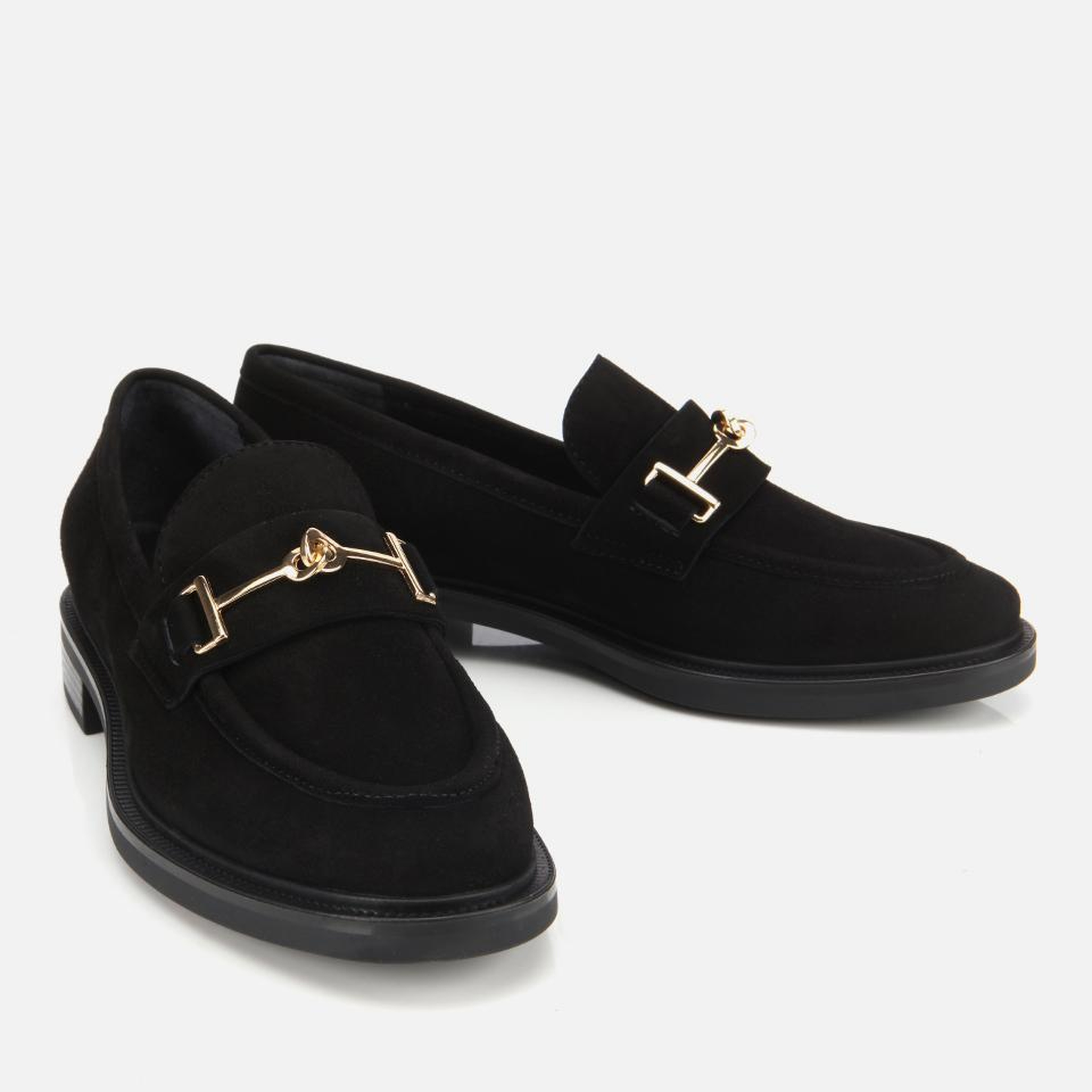 Kadın Süet Deri Siyah Tokalı Klasik Loafer