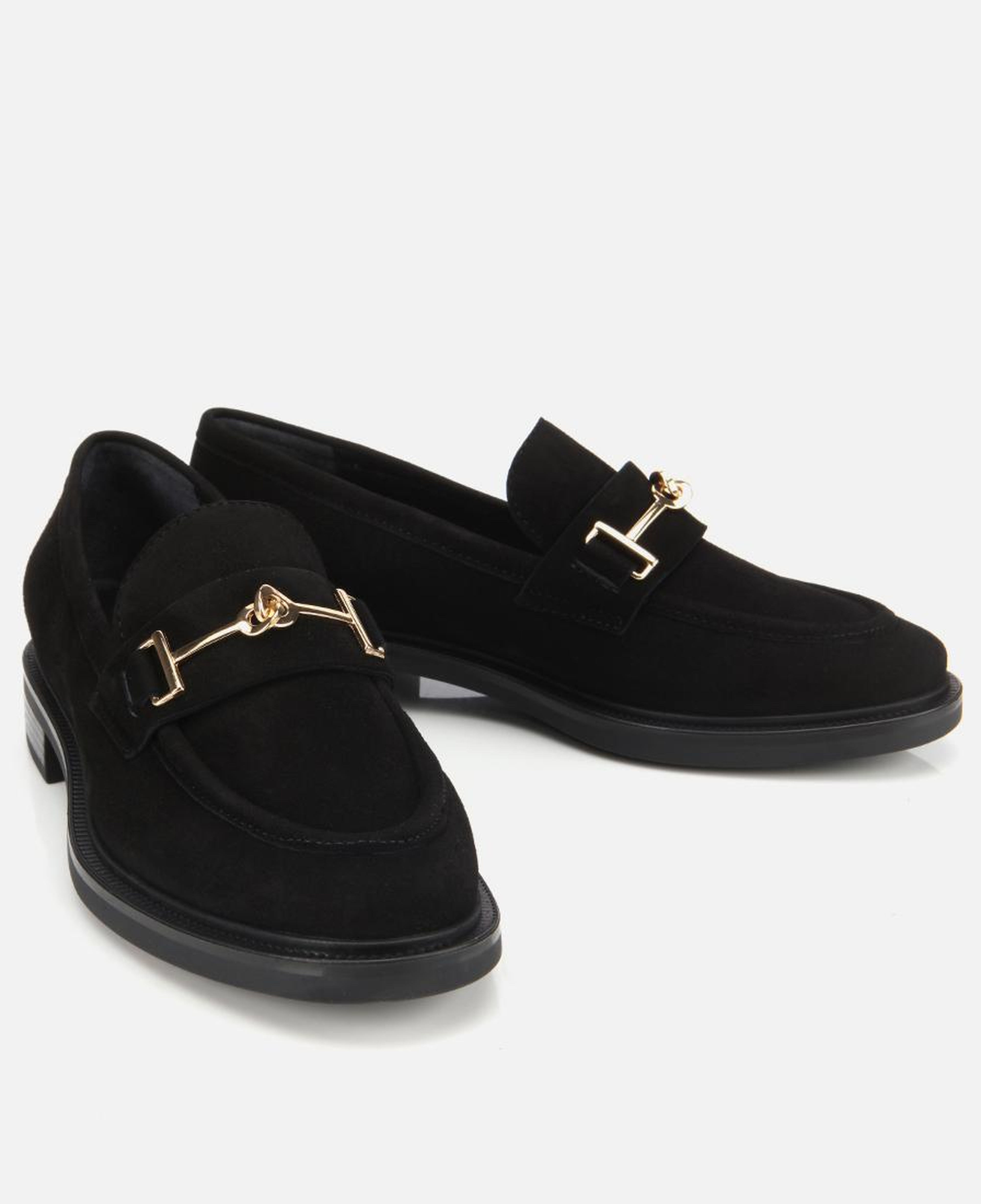 Kadın Süet Deri Siyah Tokalı Klasik Loafer