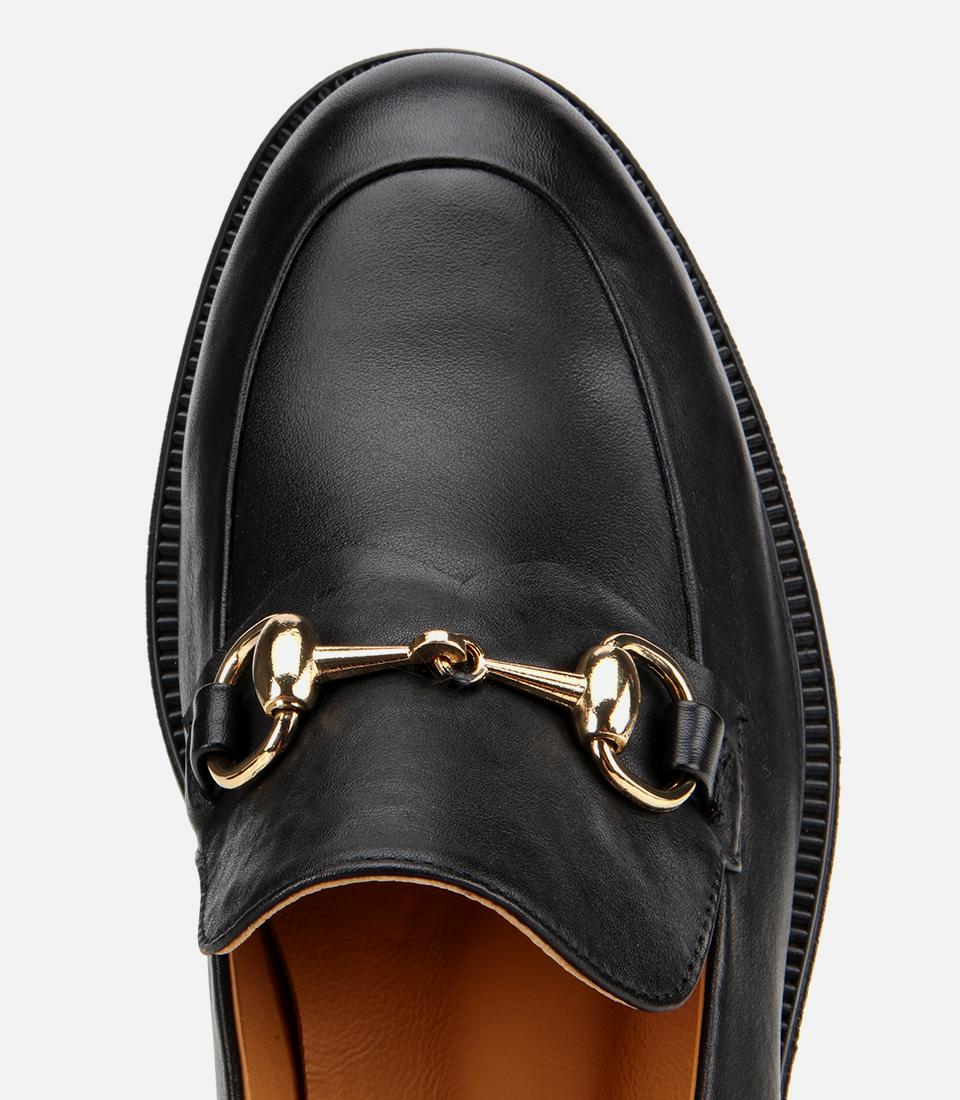 Kadın Deri Siyah Tokalı Klasik Loafer
