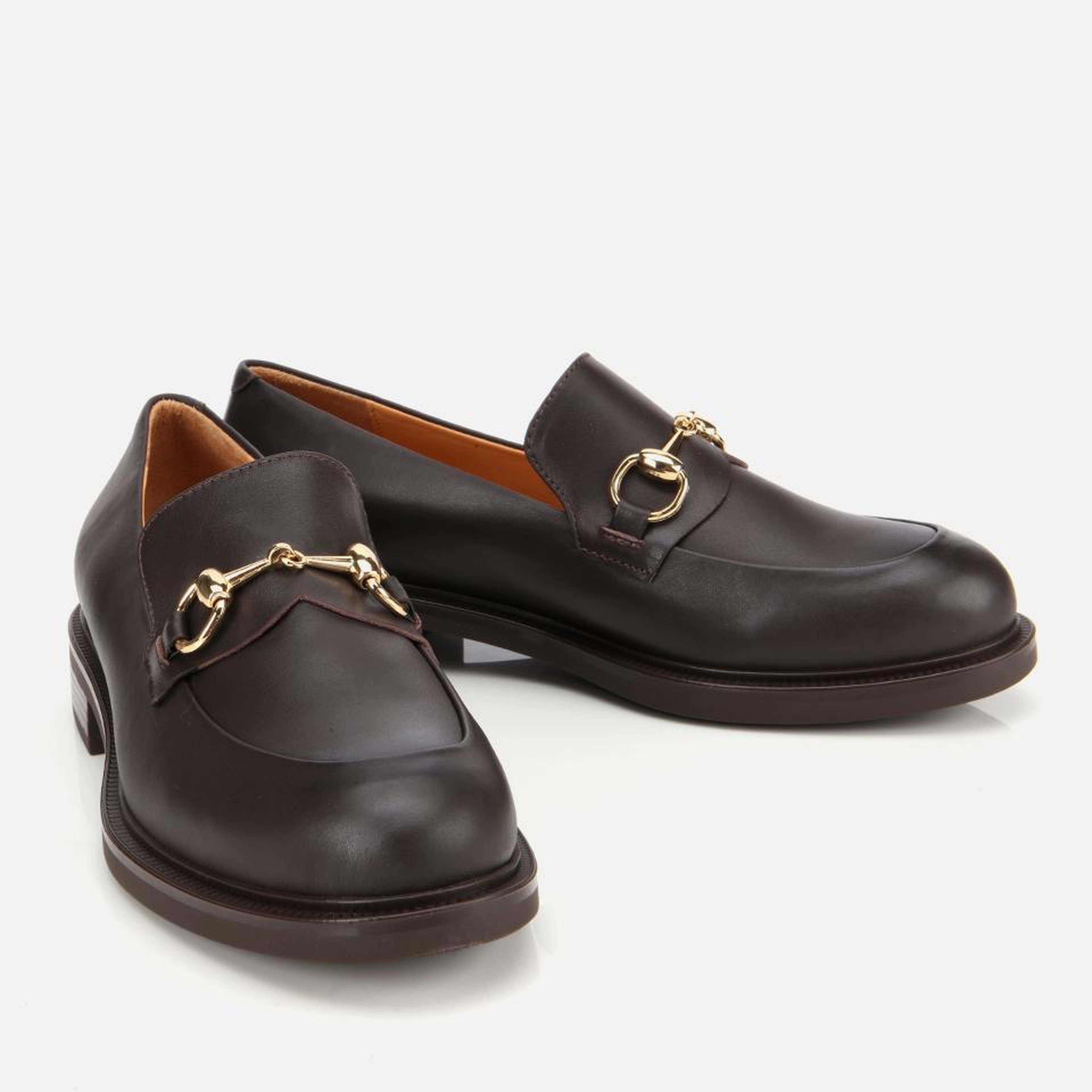 Kadın Deri Kahverengi Tokalı Klasik Loafer