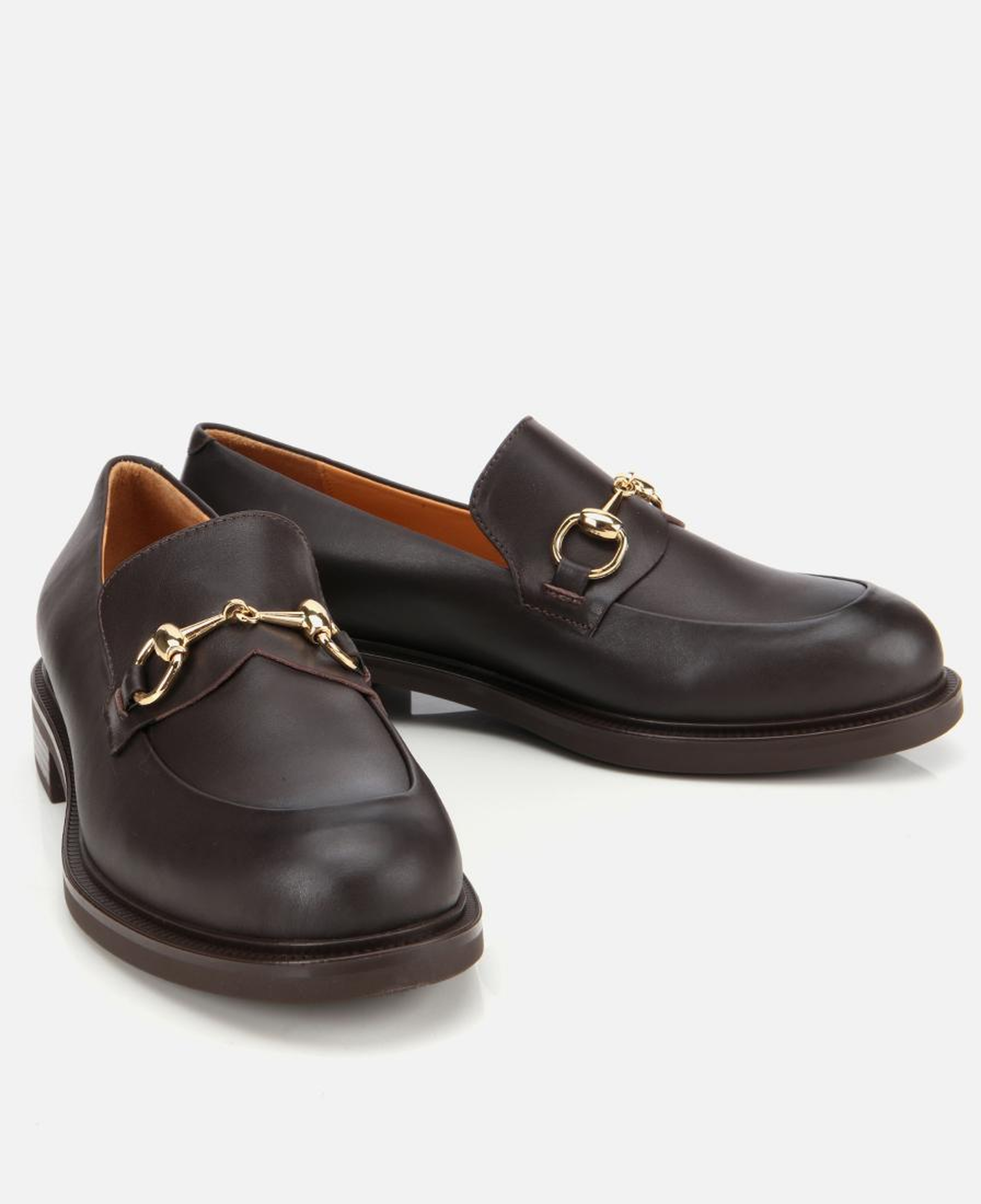 Kadın Deri Kahverengi Tokalı Klasik Loafer
