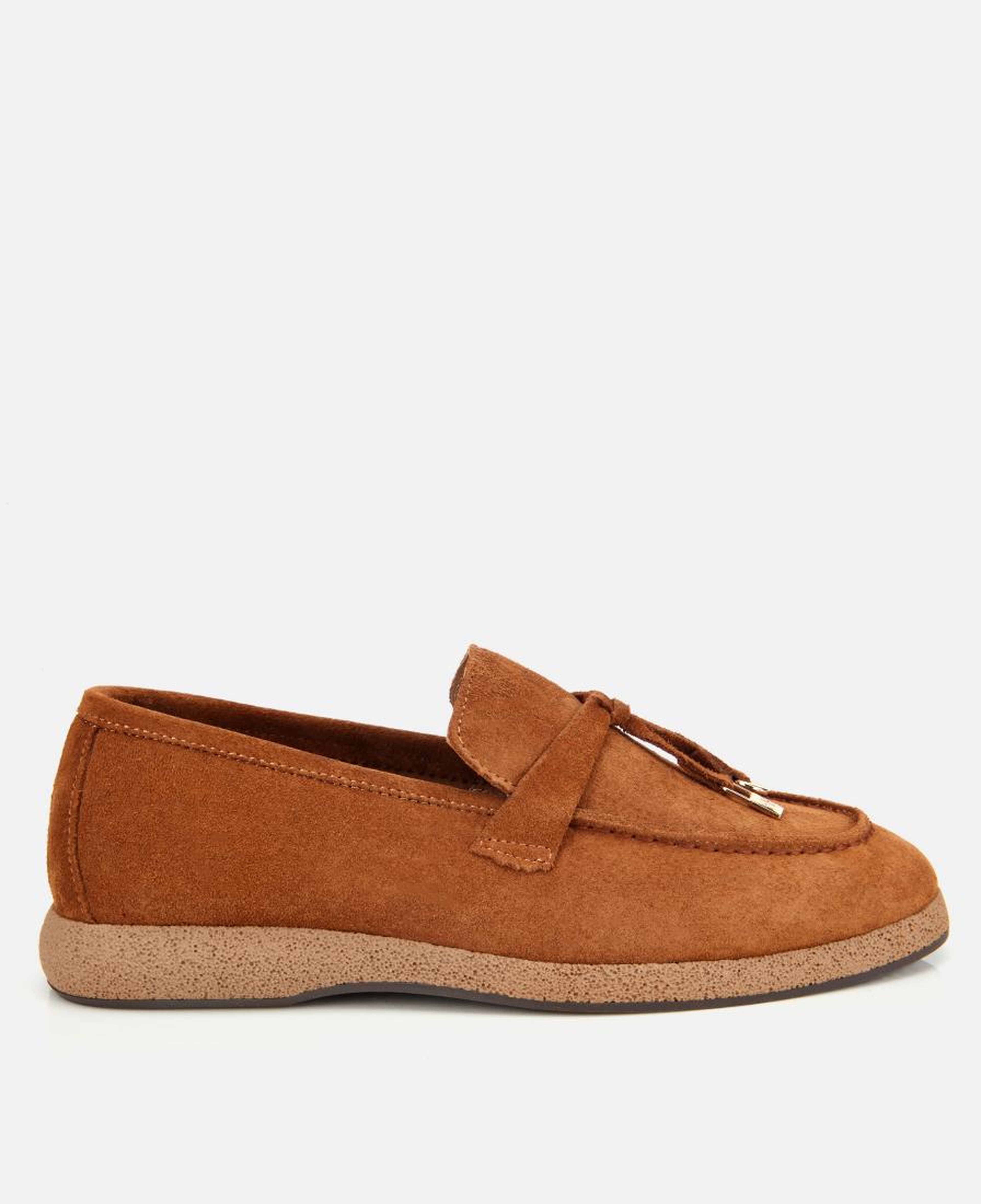 Kadın Süet Deri Taba Gold Aksesuarlı Klasik Loafer