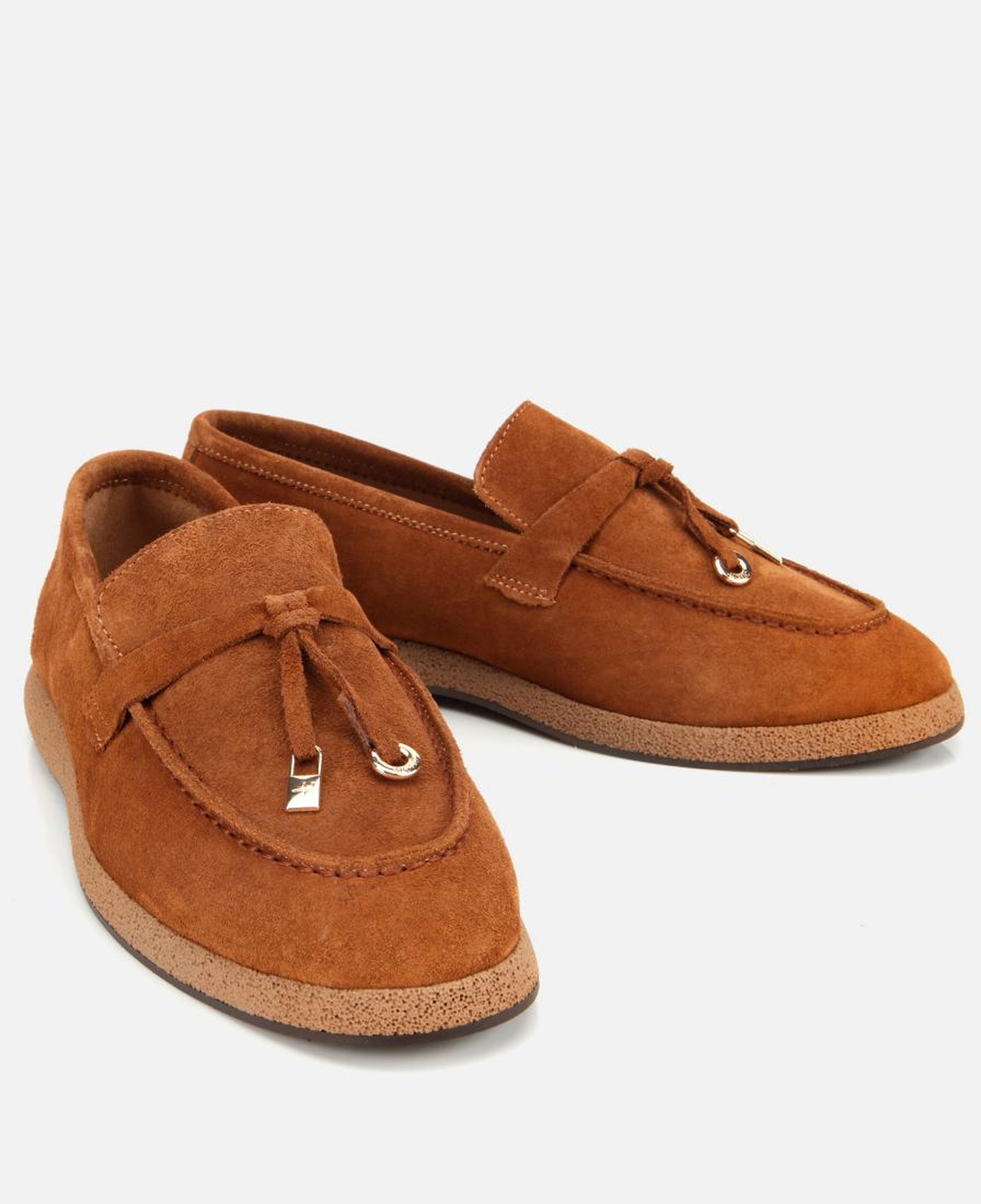 Kadın Süet Deri Taba Gold Aksesuarlı Klasik Loafer