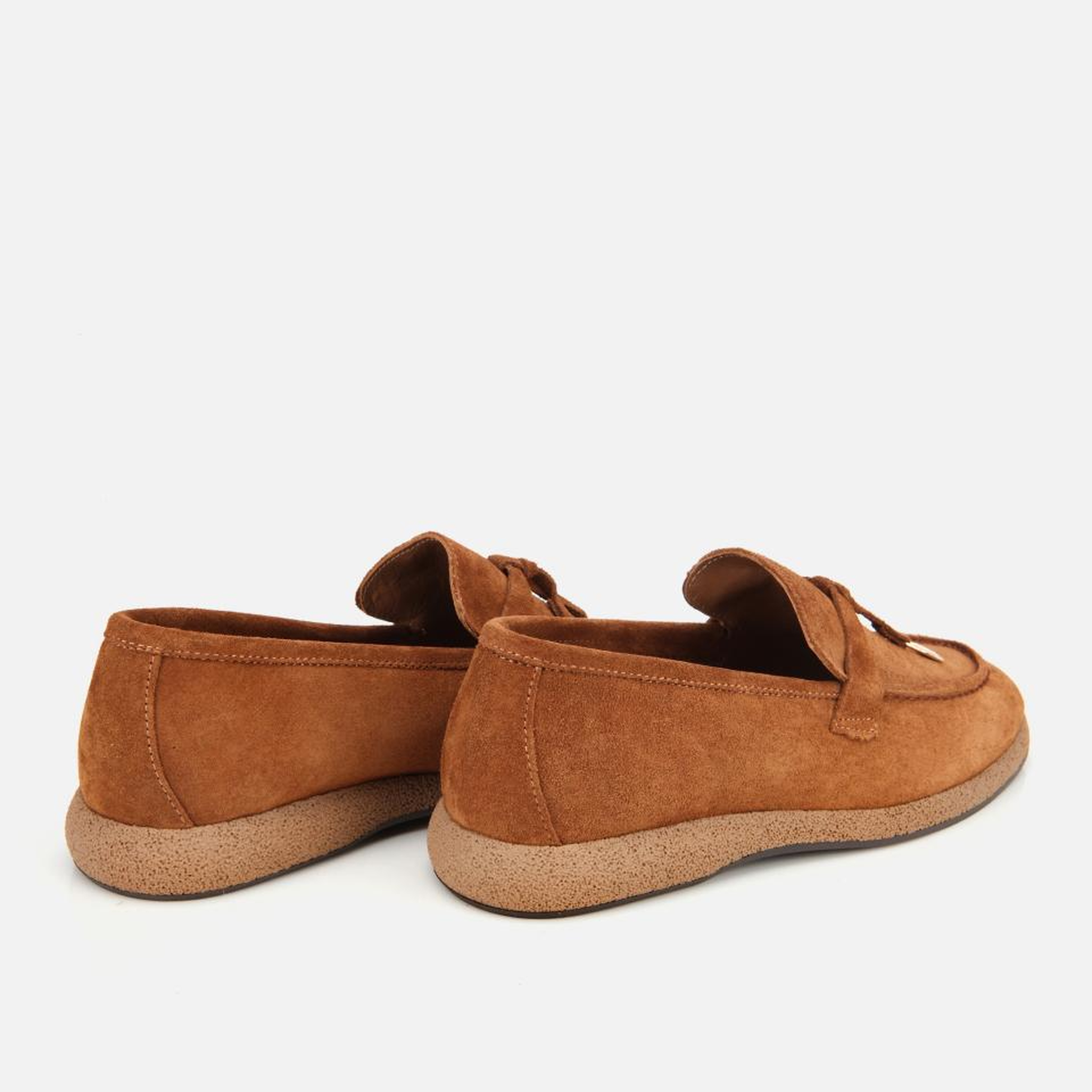 Kadın Süet Deri Taba Gold Aksesuarlı Klasik Loafer