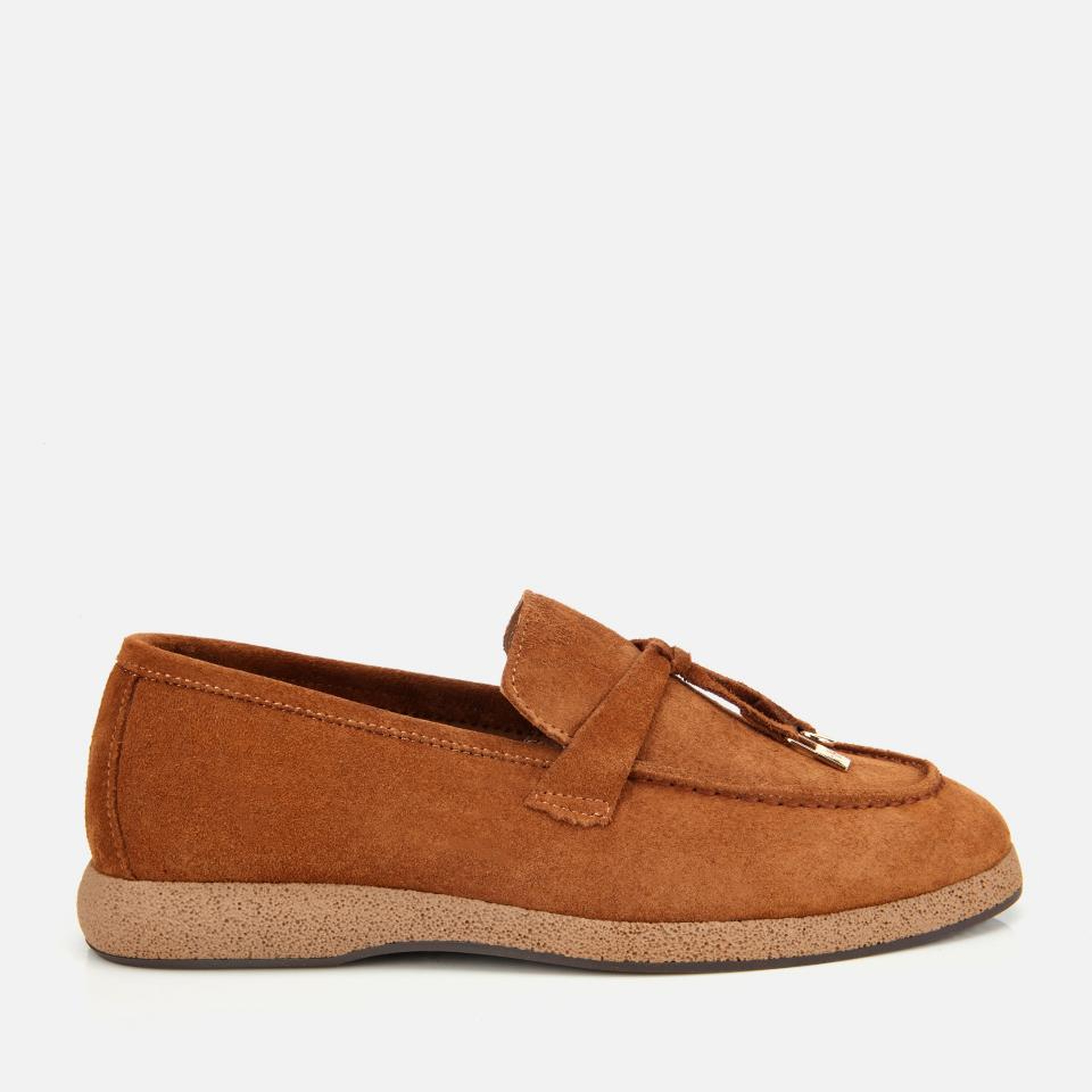 Kadın Süet Deri Taba Gold Aksesuarlı Klasik Loafer