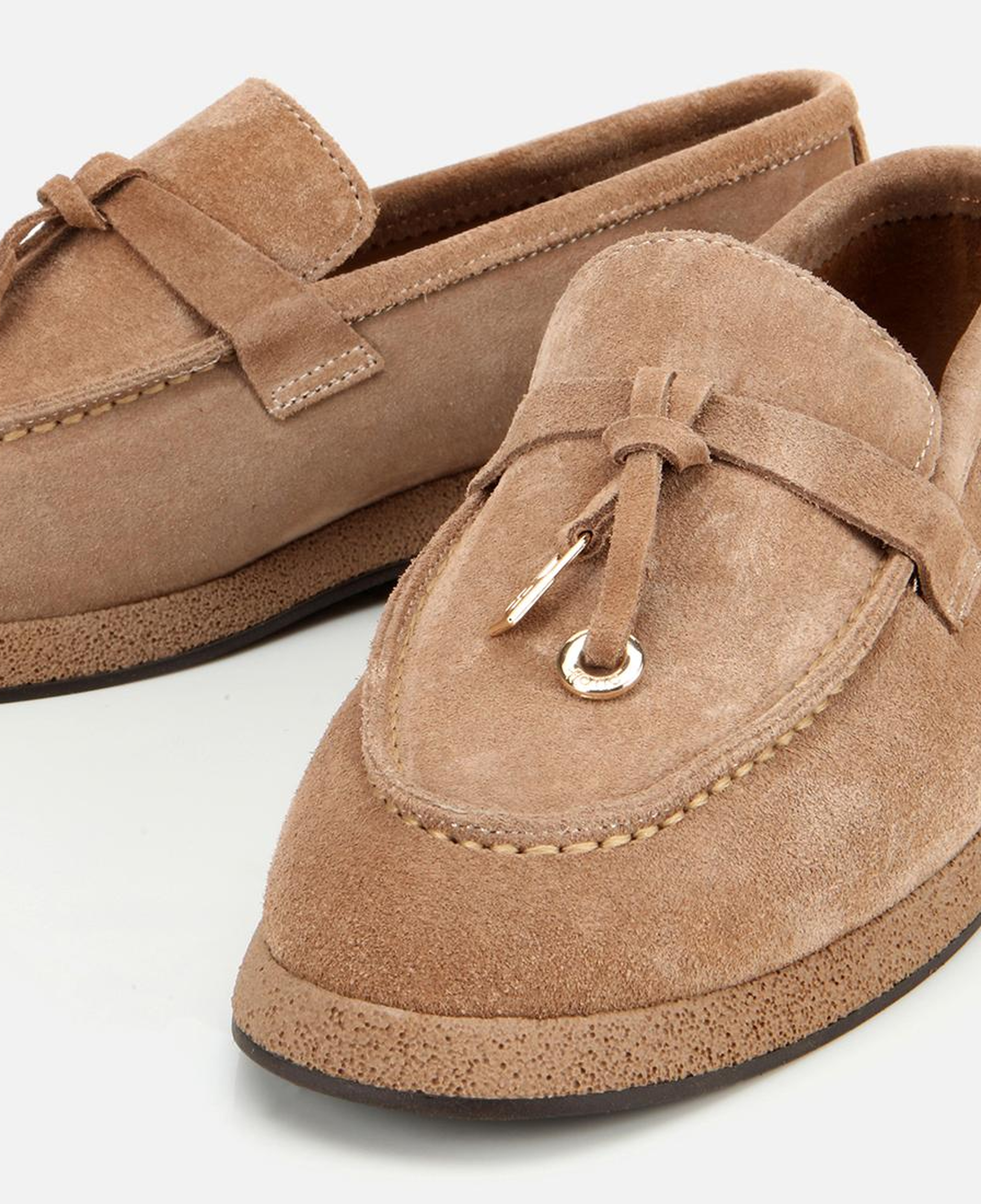 Kadın Süet Deri Vizon Gold Aksesuarlı Klasik Loafer