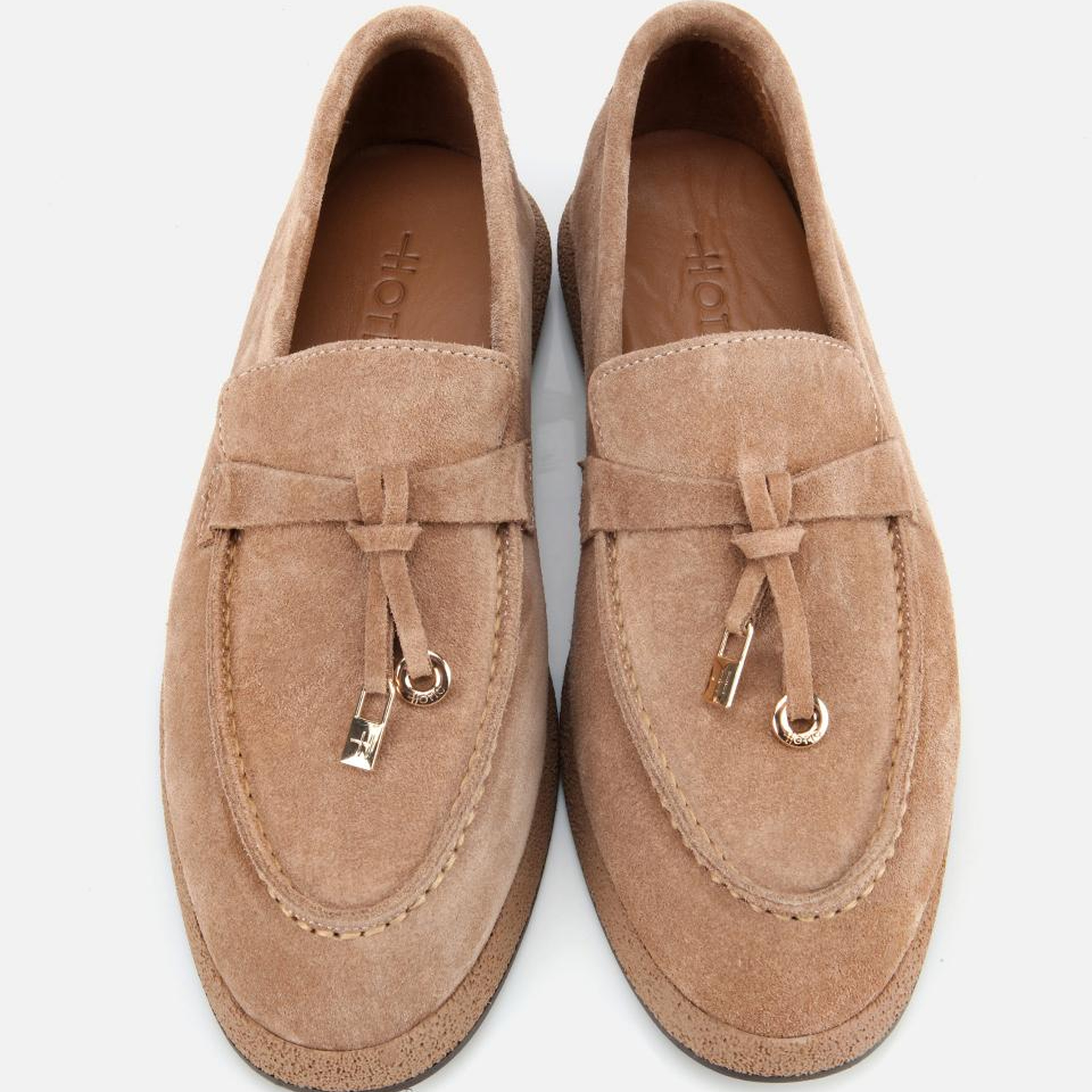 Kadın Süet Deri Vizon Gold Aksesuarlı Klasik Loafer