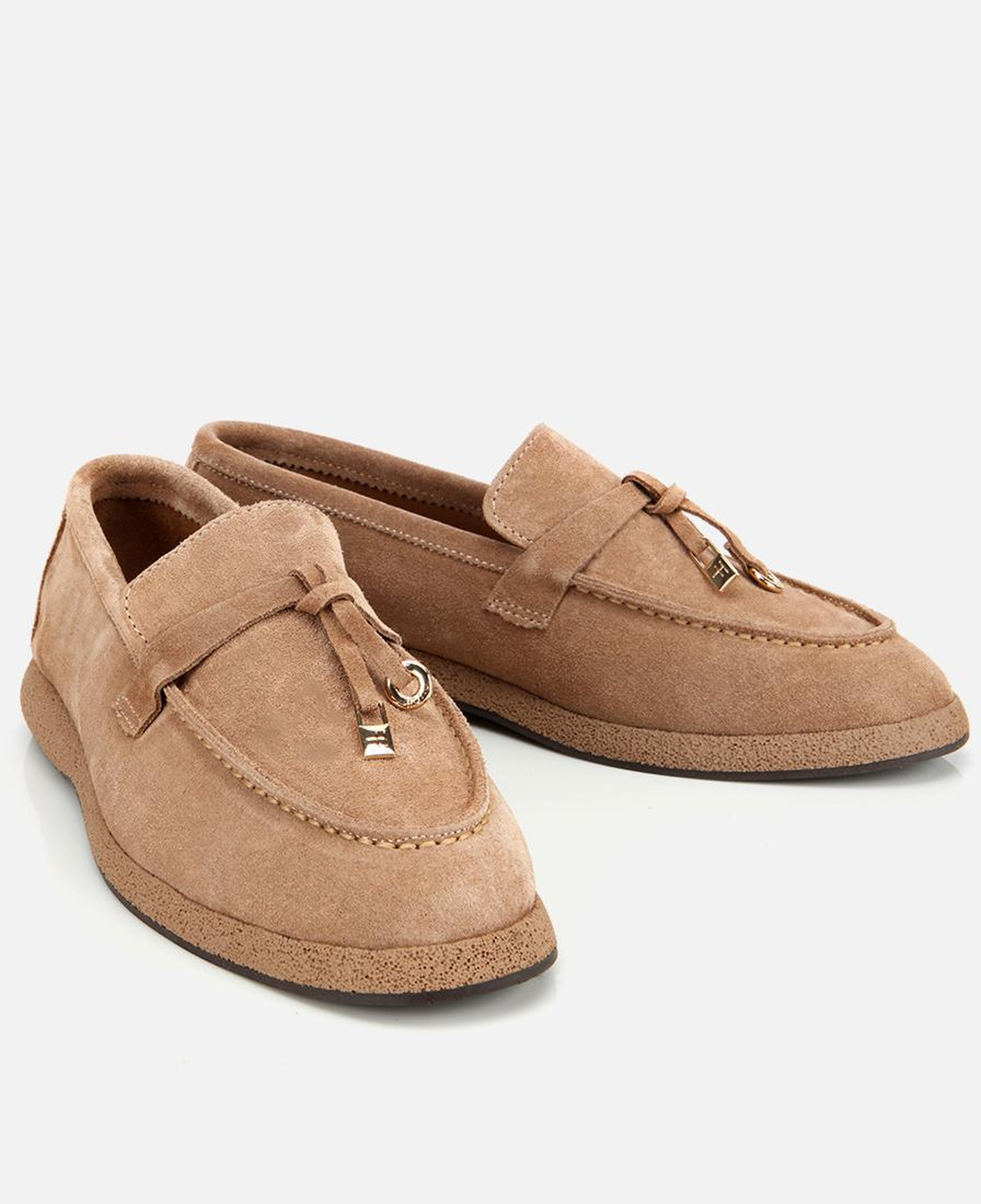 Kadın Süet Deri Vizon Gold Aksesuarlı Klasik Loafer