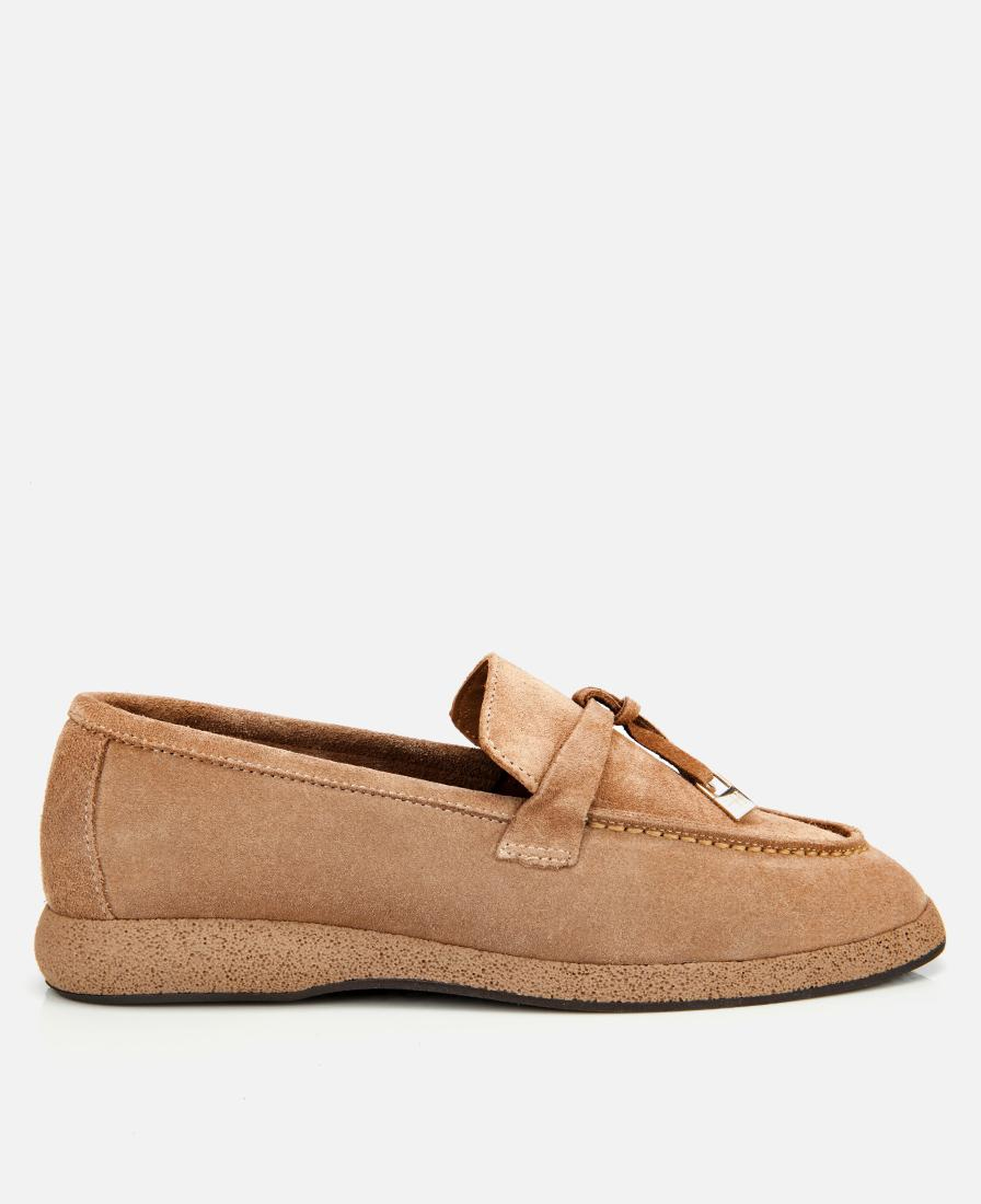 Kadın Süet Deri Vizon Gold Aksesuarlı Klasik Loafer