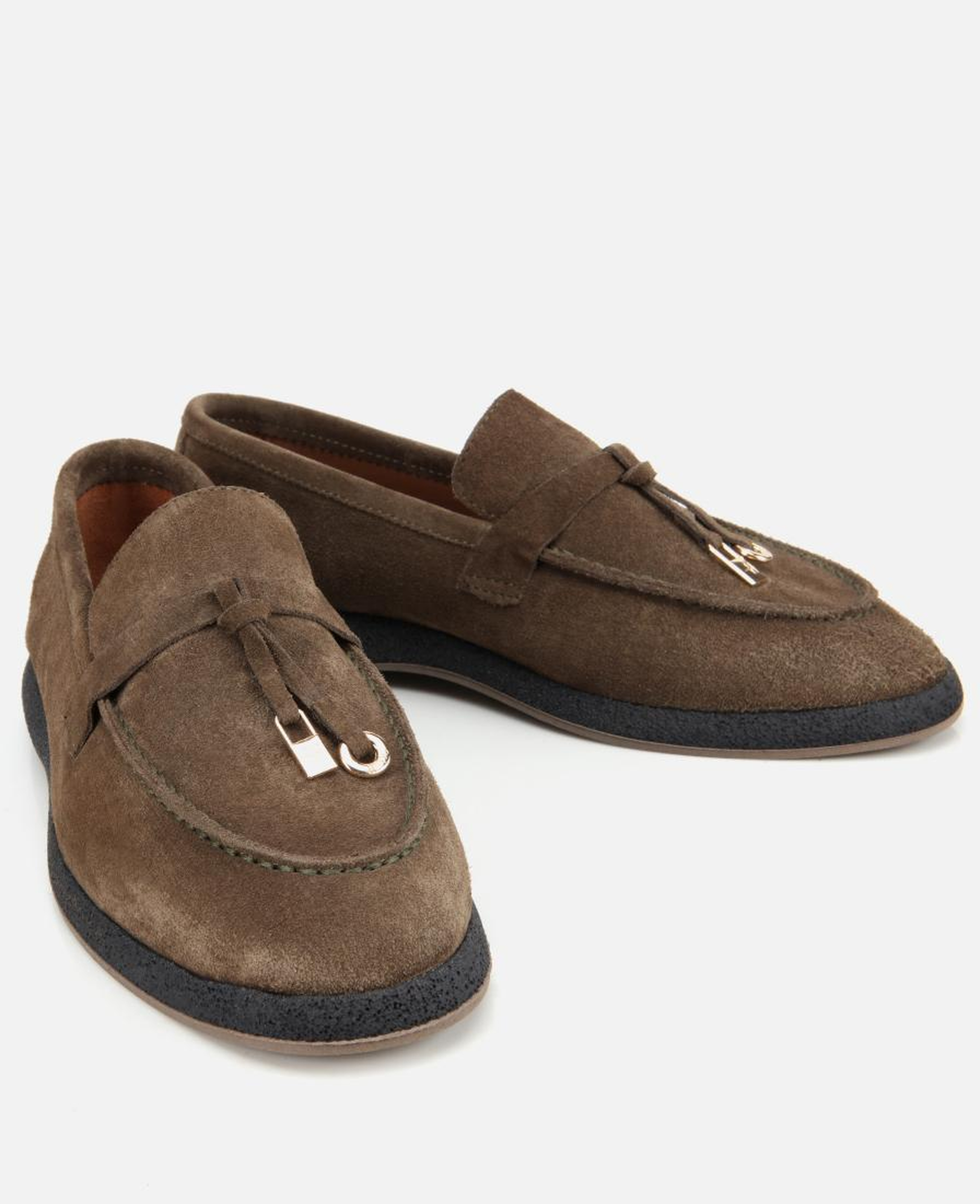 Kadın Süet Deri Haki Gold Aksesuarlı Klasik Loafer