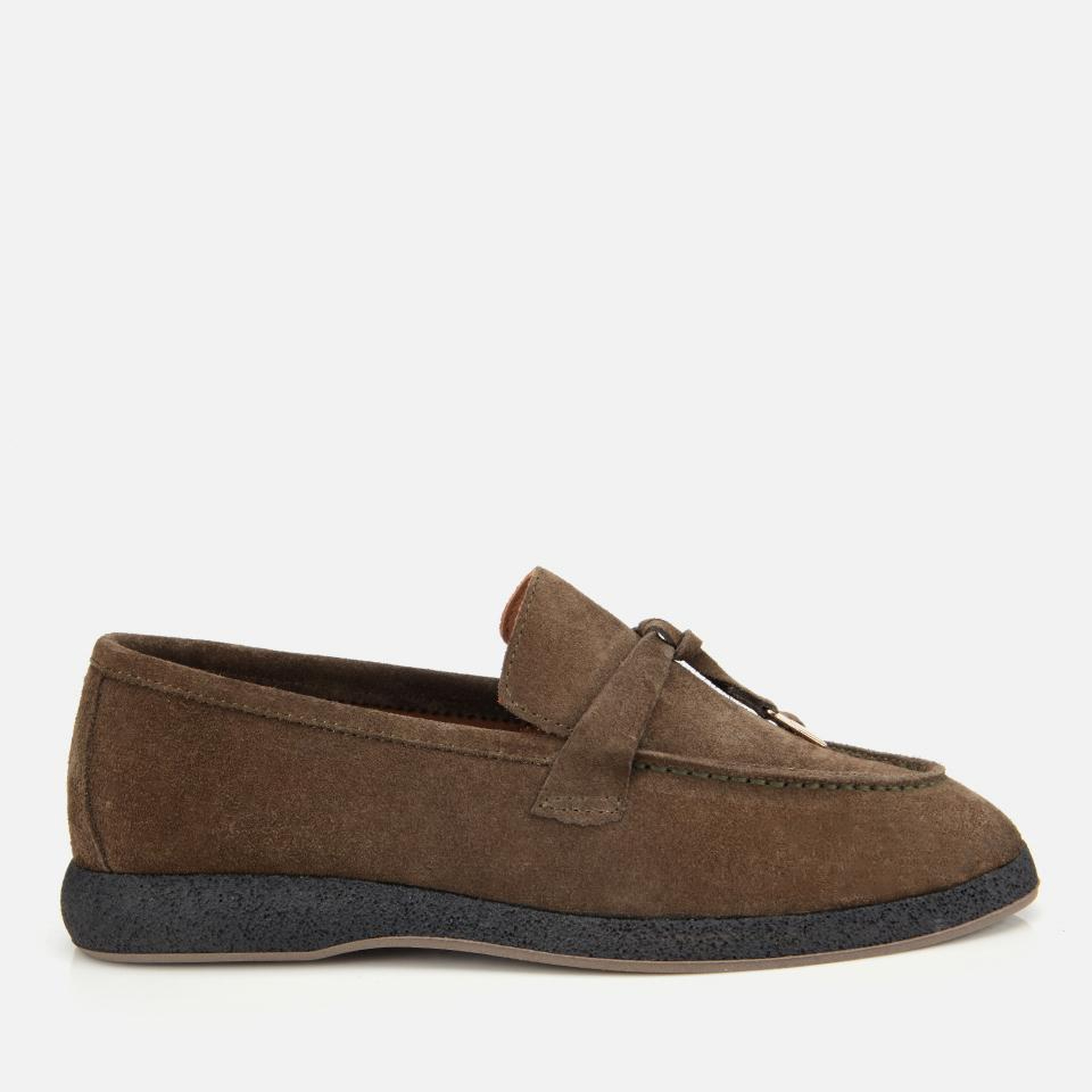 Kadın Süet Deri Haki Gold Aksesuarlı Klasik Loafer