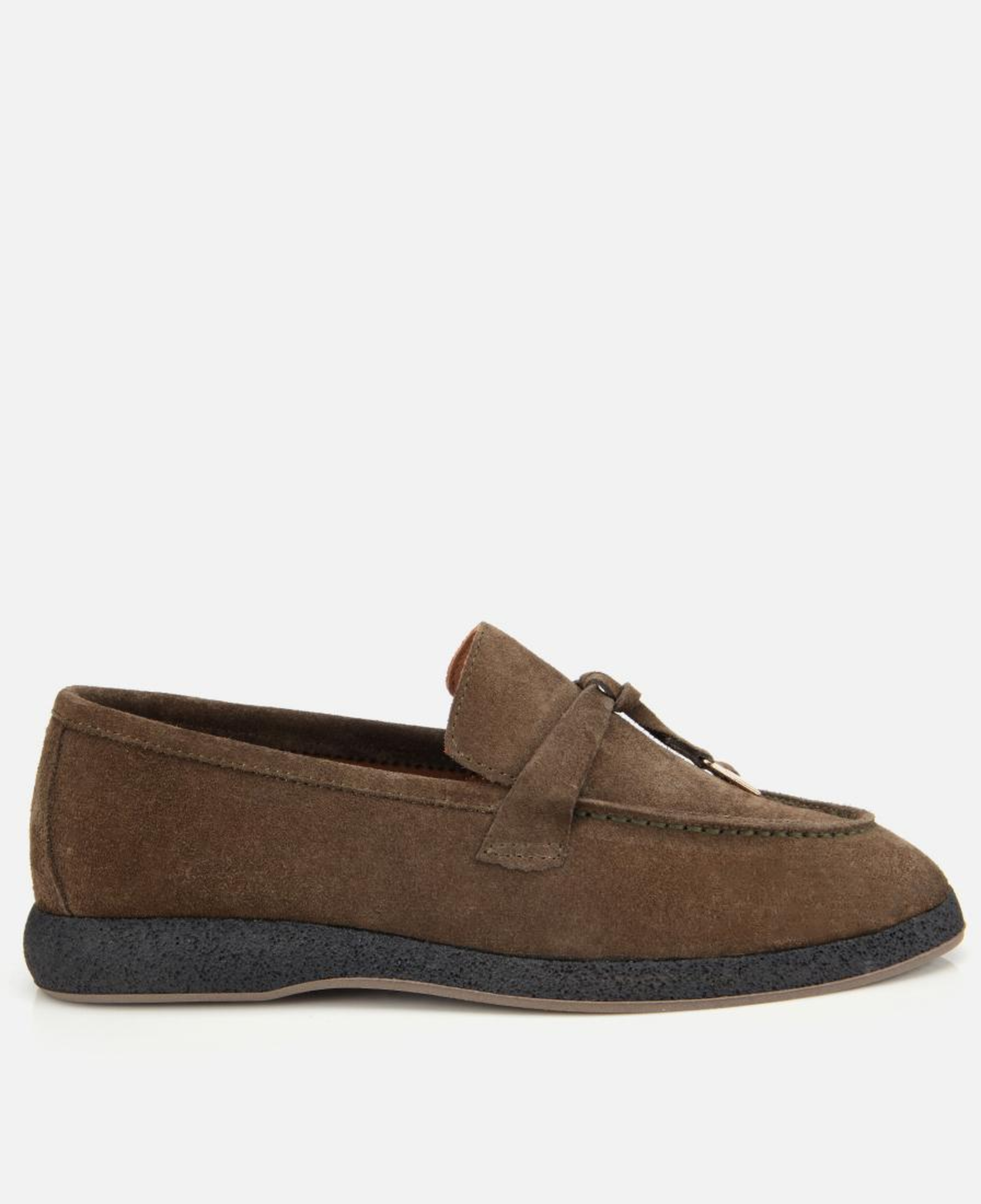 Kadın Süet Deri Haki Gold Aksesuarlı Klasik Loafer