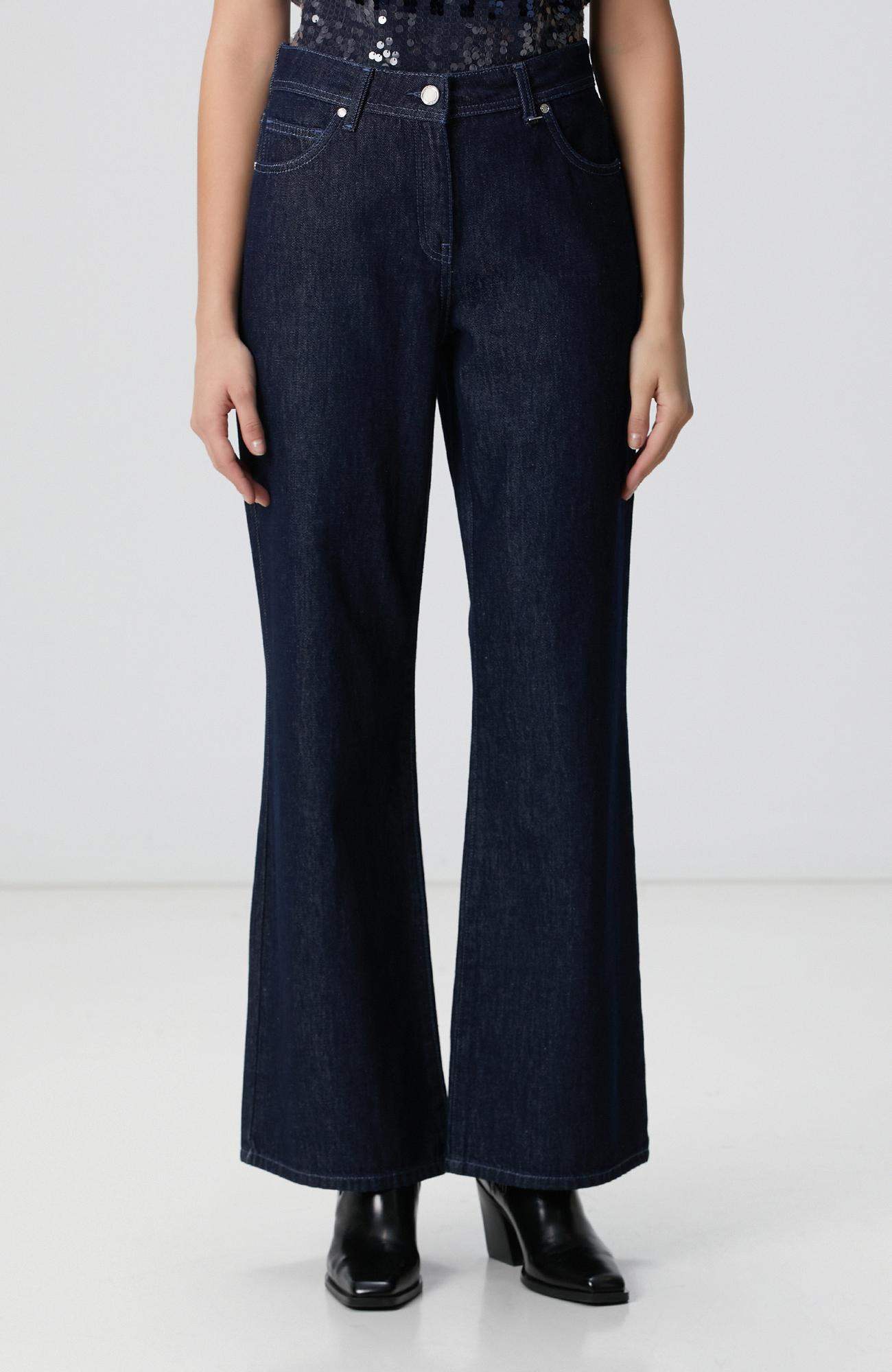 Network Kadın Koyu İndigo Mavi Geniş Paça Denim Pantolon