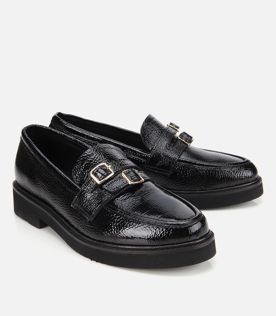 Kadın Rugan Deri Siyah Tokalı Klasik Loafer