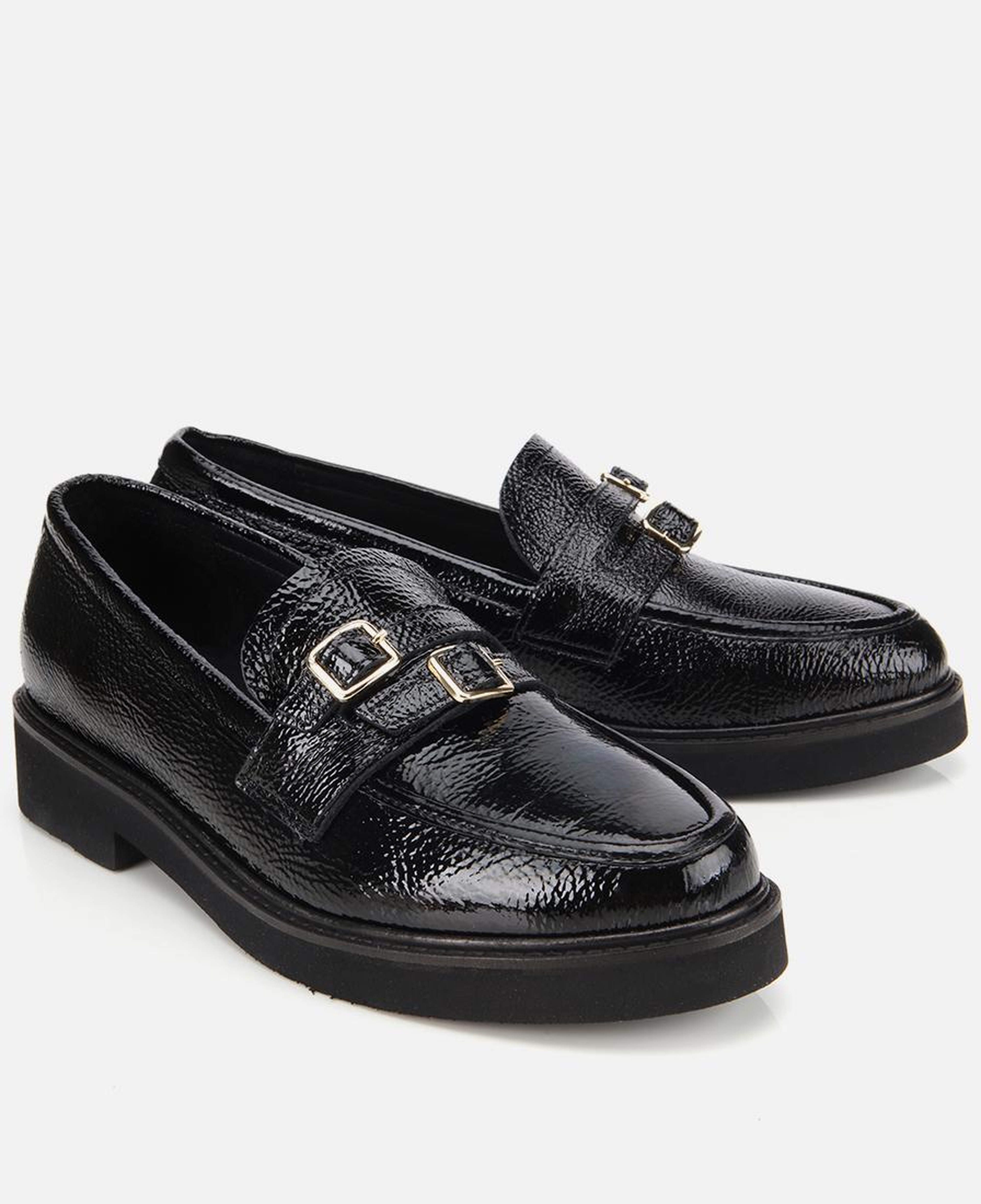 Kadın Rugan Deri Siyah Tokalı Klasik Loafer