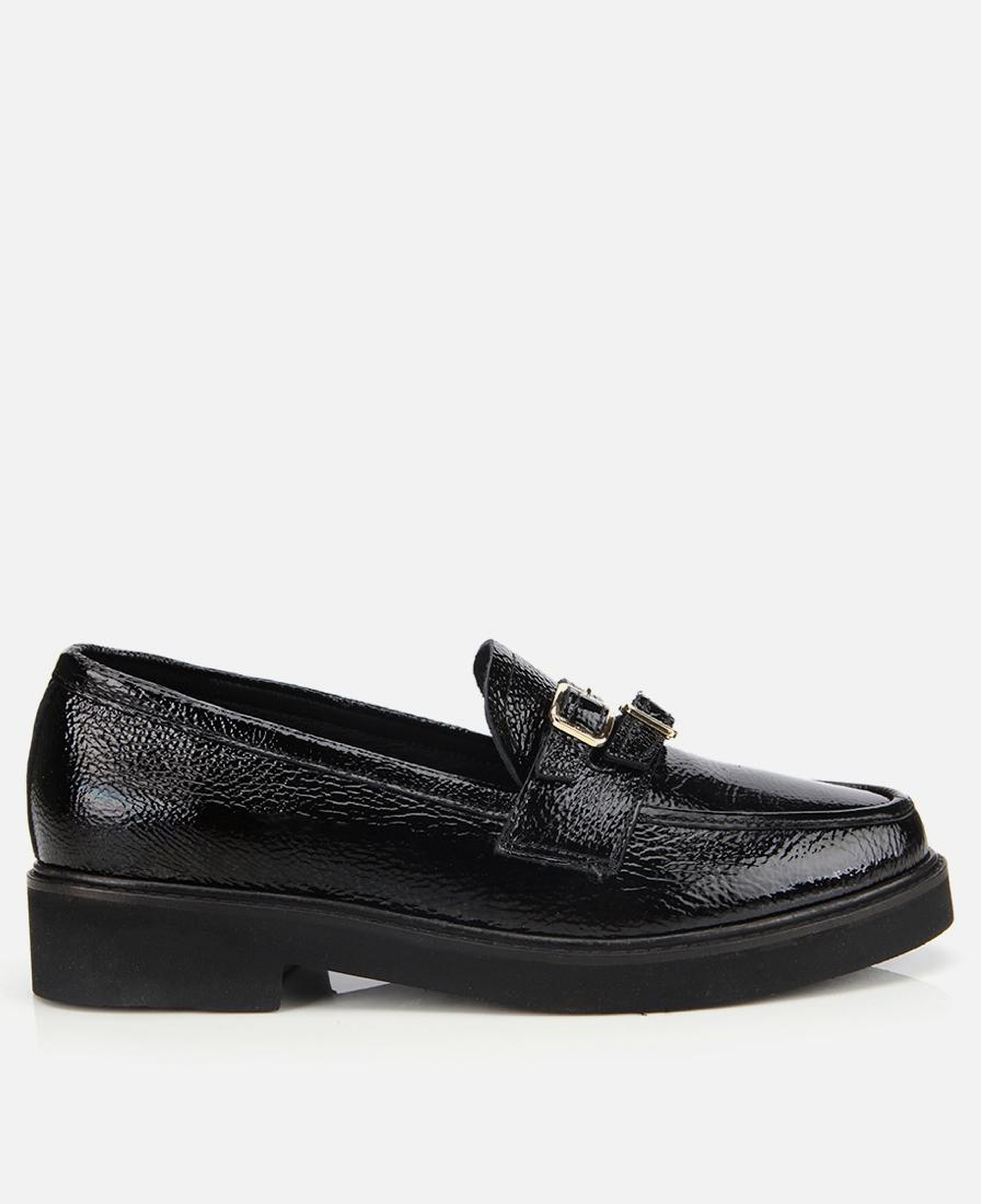 Kadın Rugan Deri Siyah Tokalı Klasik Loafer