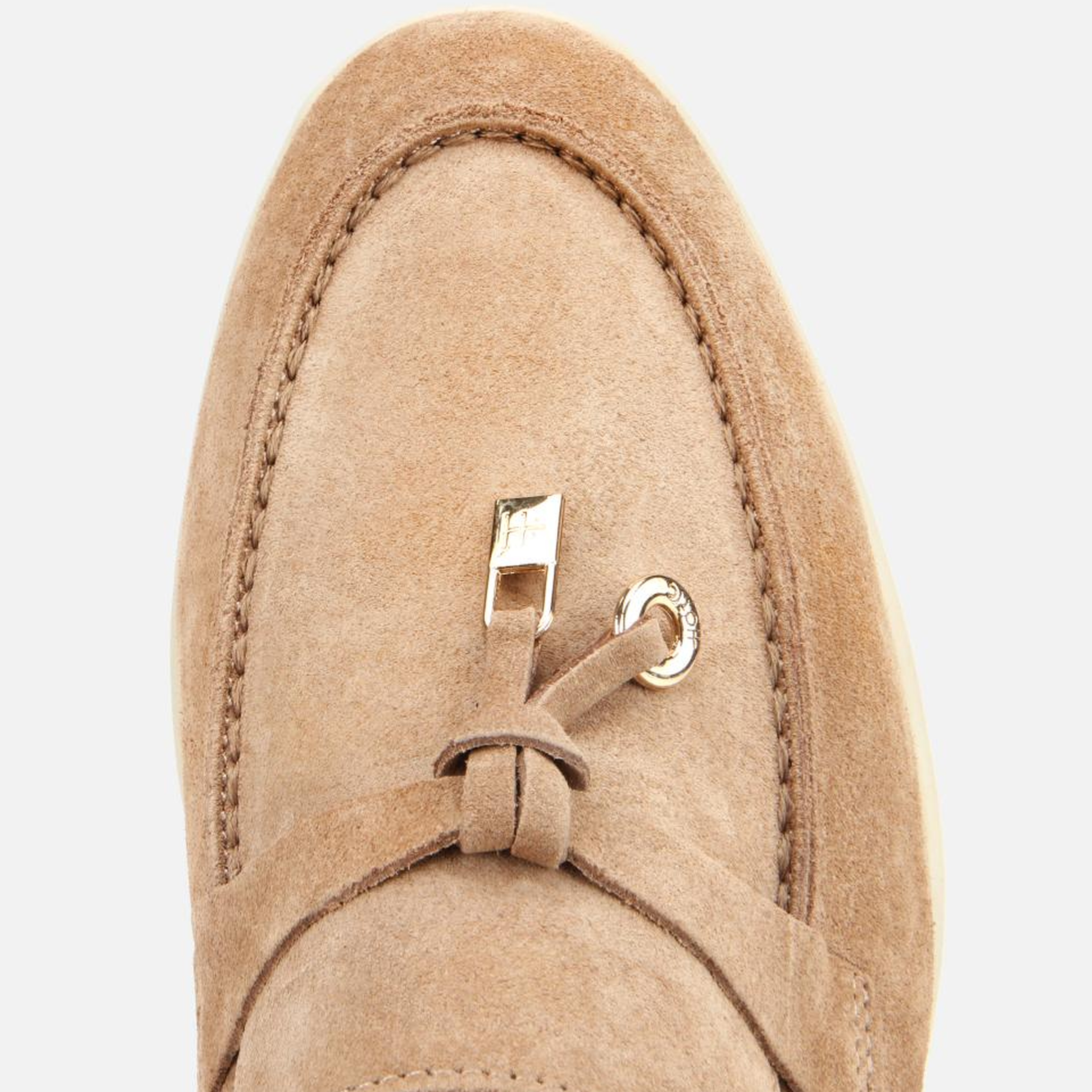Kadın Süet Deri Bej Gold Aksesuarlı Klasik Loafer