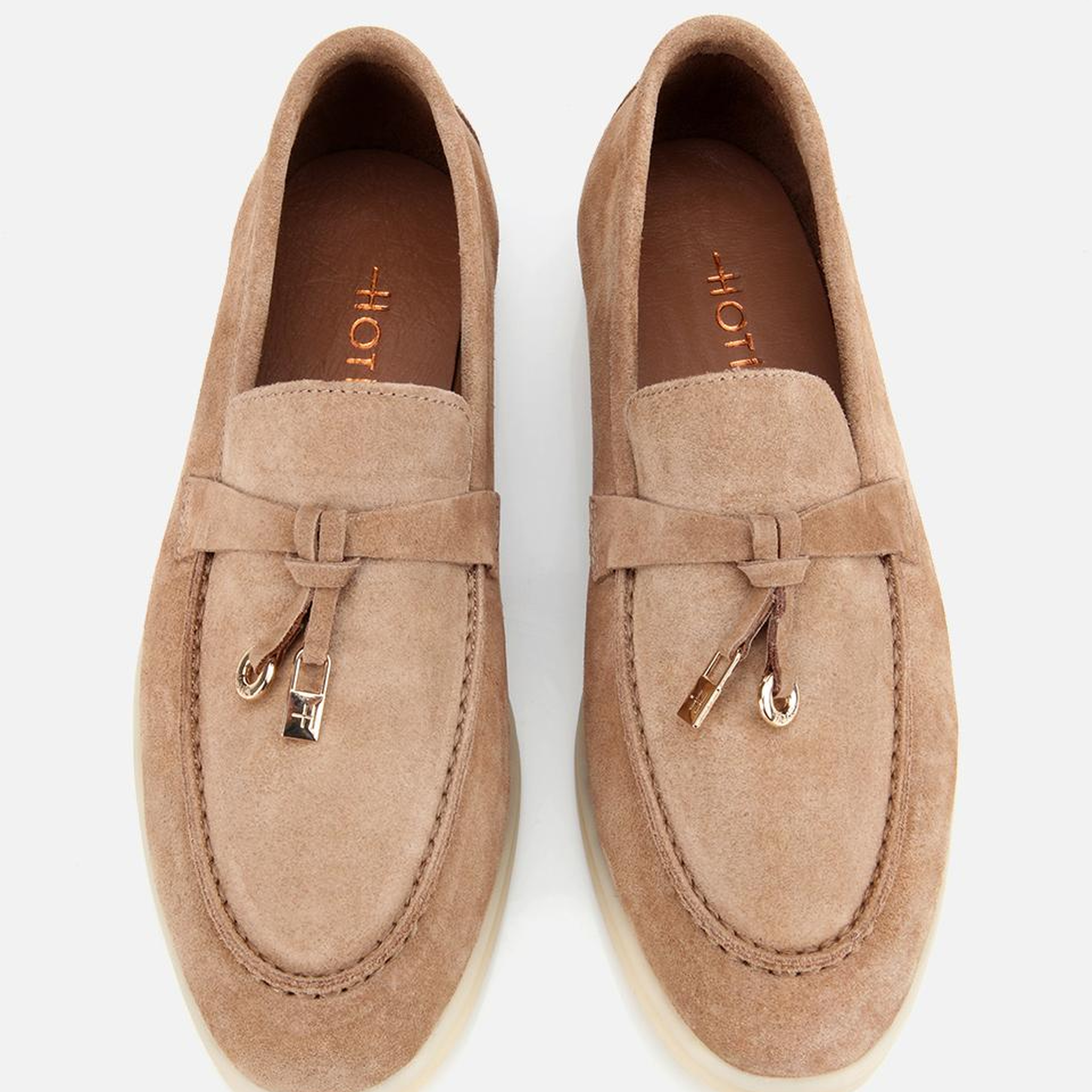 Kadın Süet Deri Bej Gold Aksesuarlı Klasik Loafer