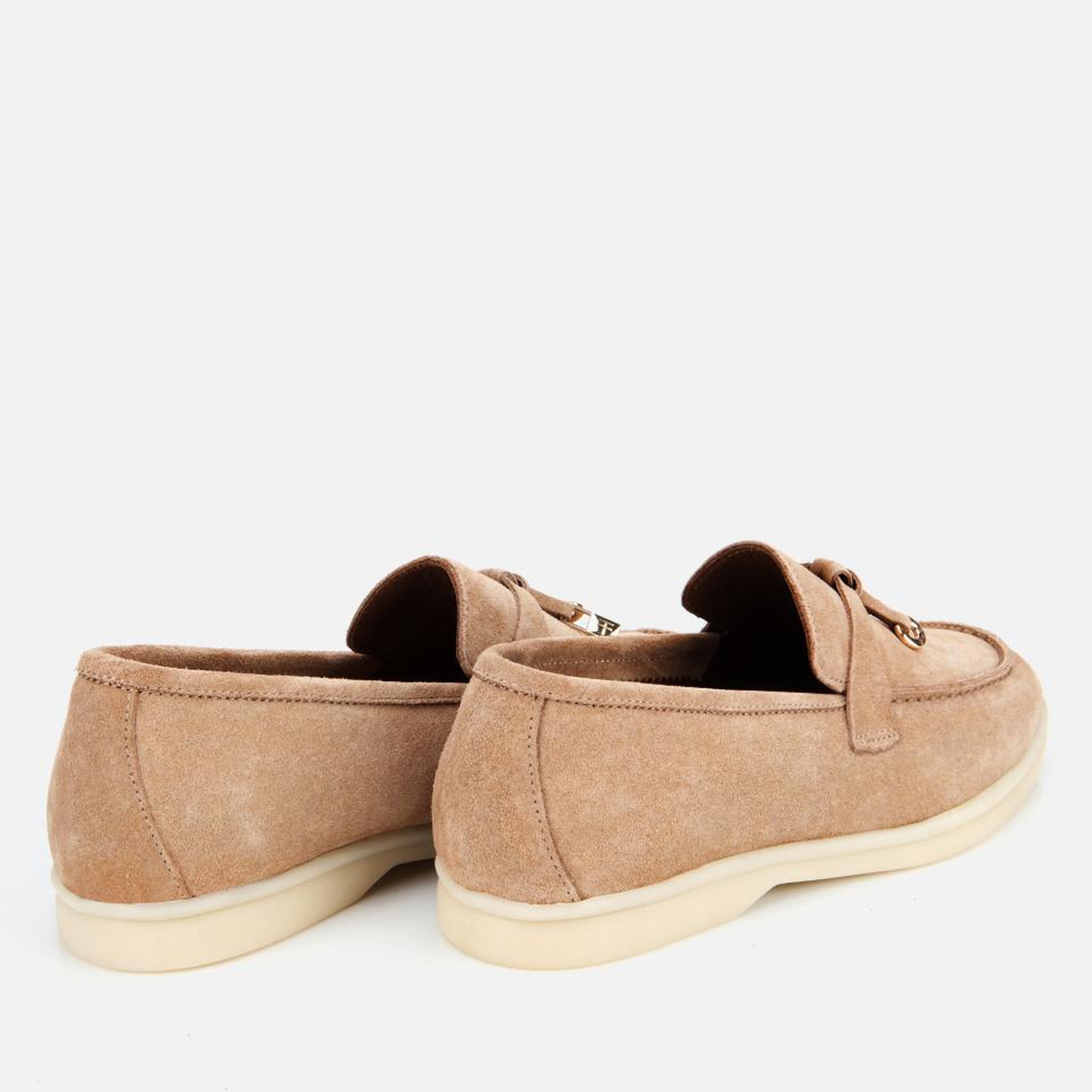 Kadın Süet Deri Bej Gold Aksesuarlı Klasik Loafer