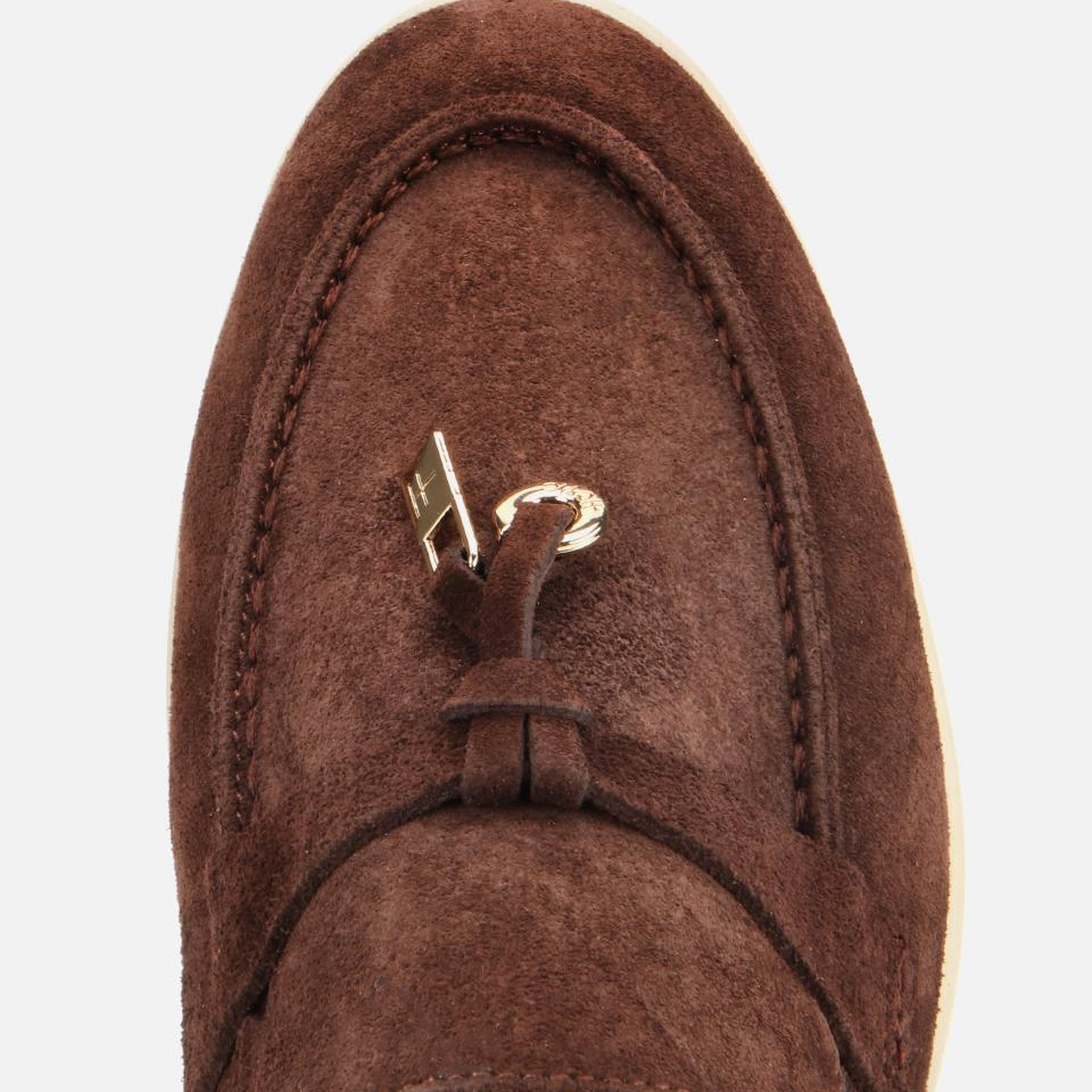 Kadın Süet Deri Kahverengi Gold Aksesuarlı Klasik Loafer