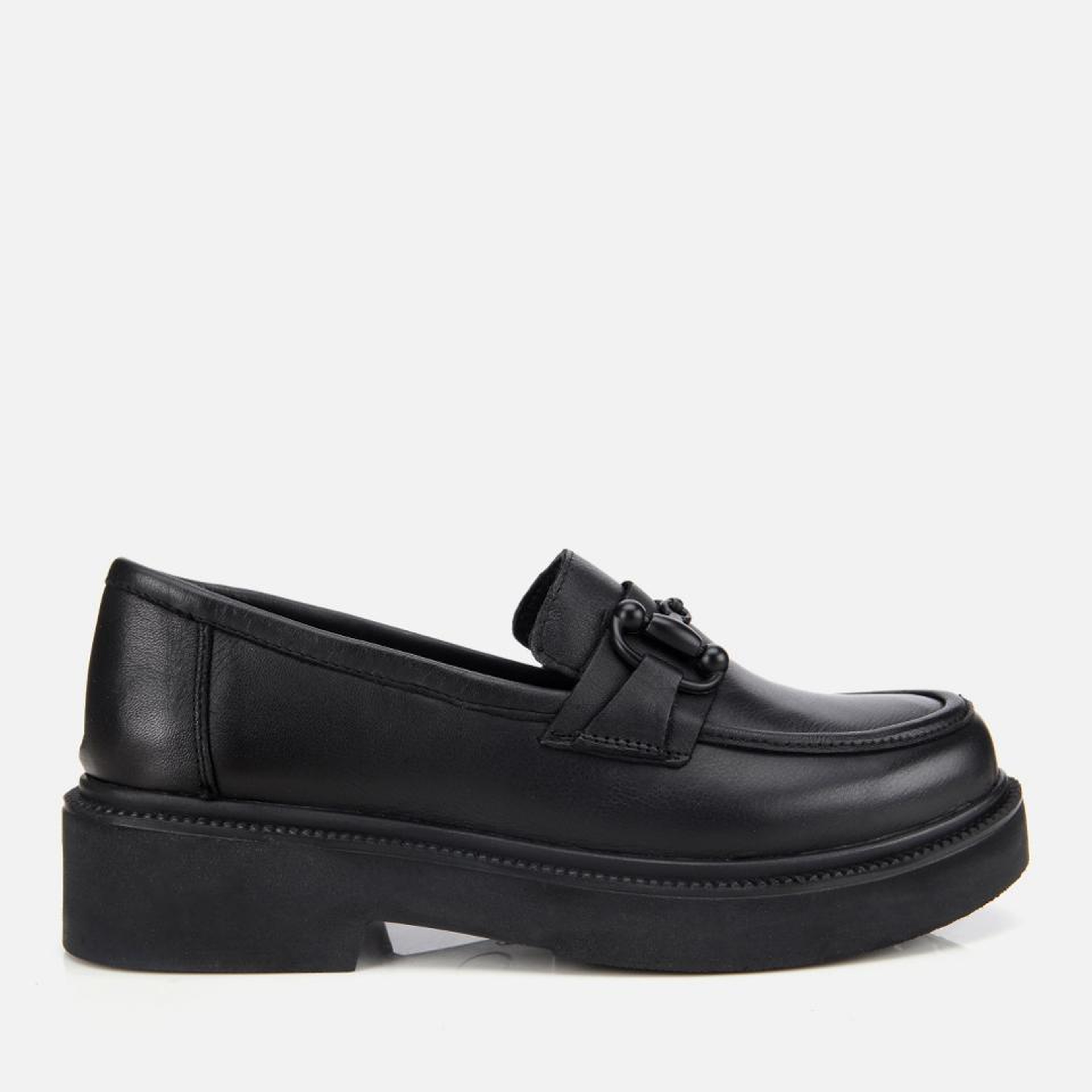 Kadın Deri Siyah Kalın Tabanlı Klasik Loafer