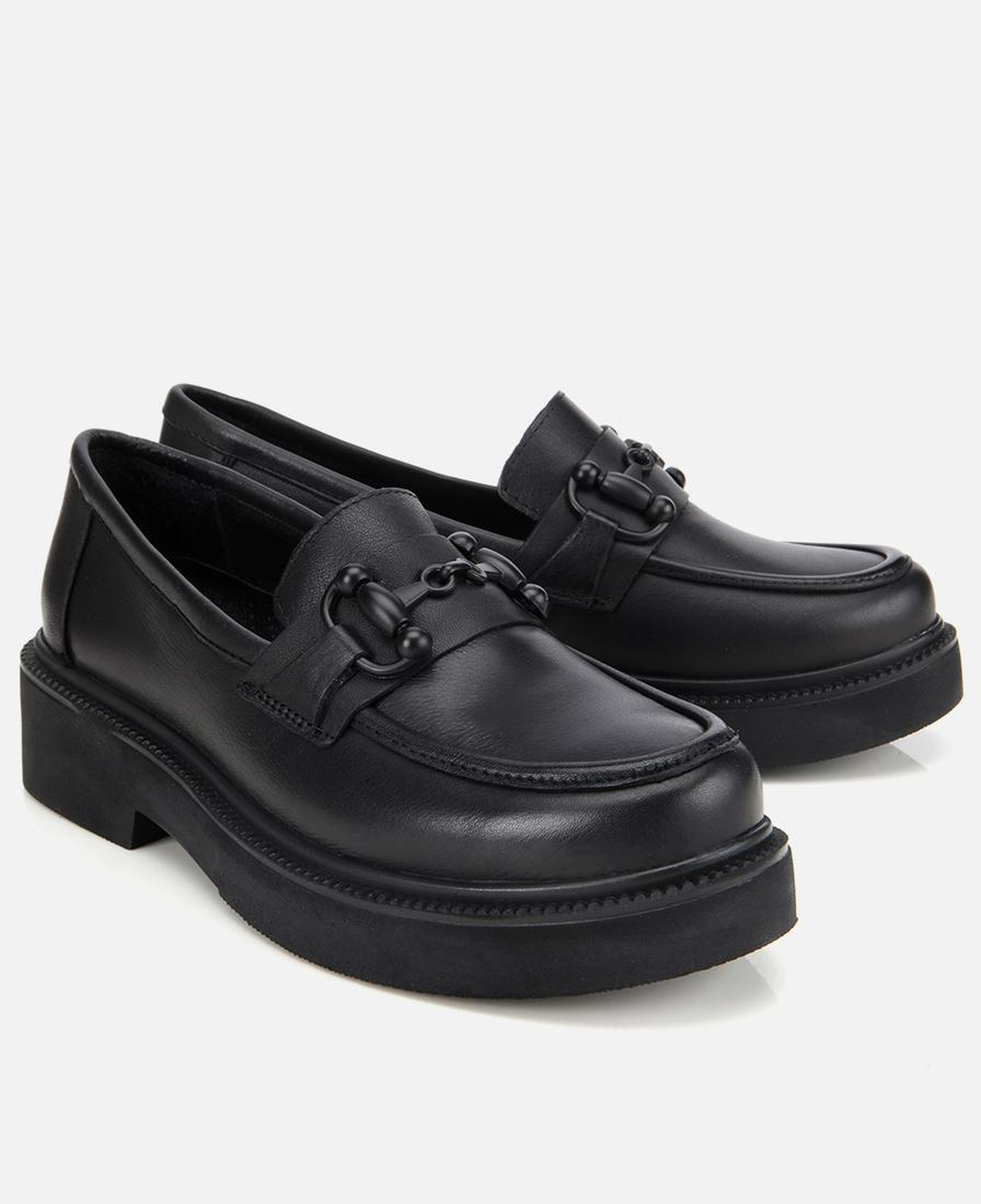 Kadın Deri Siyah Kalın Tabanlı Klasik Loafer