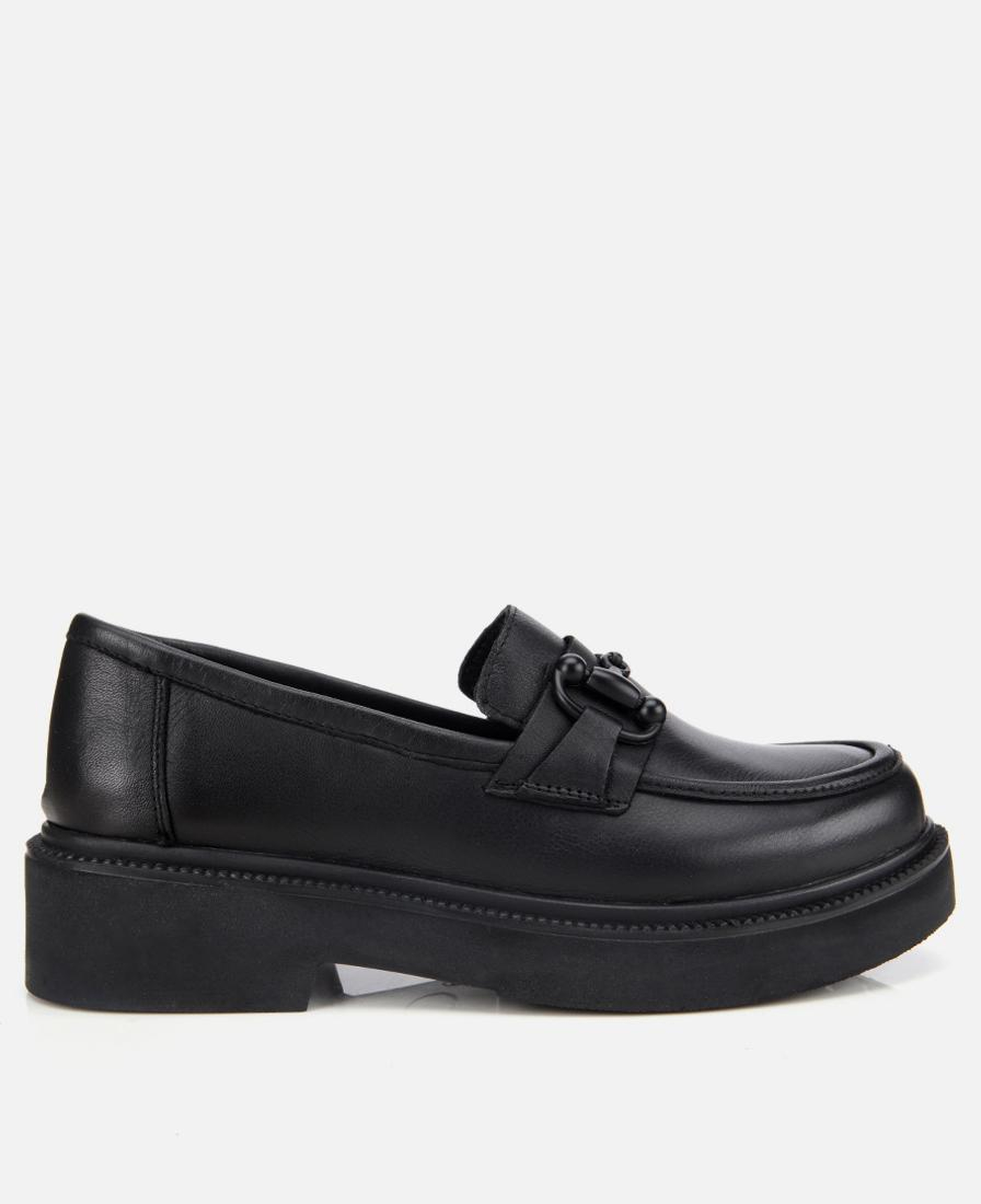 Kadın Deri Siyah Kalın Tabanlı Klasik Loafer