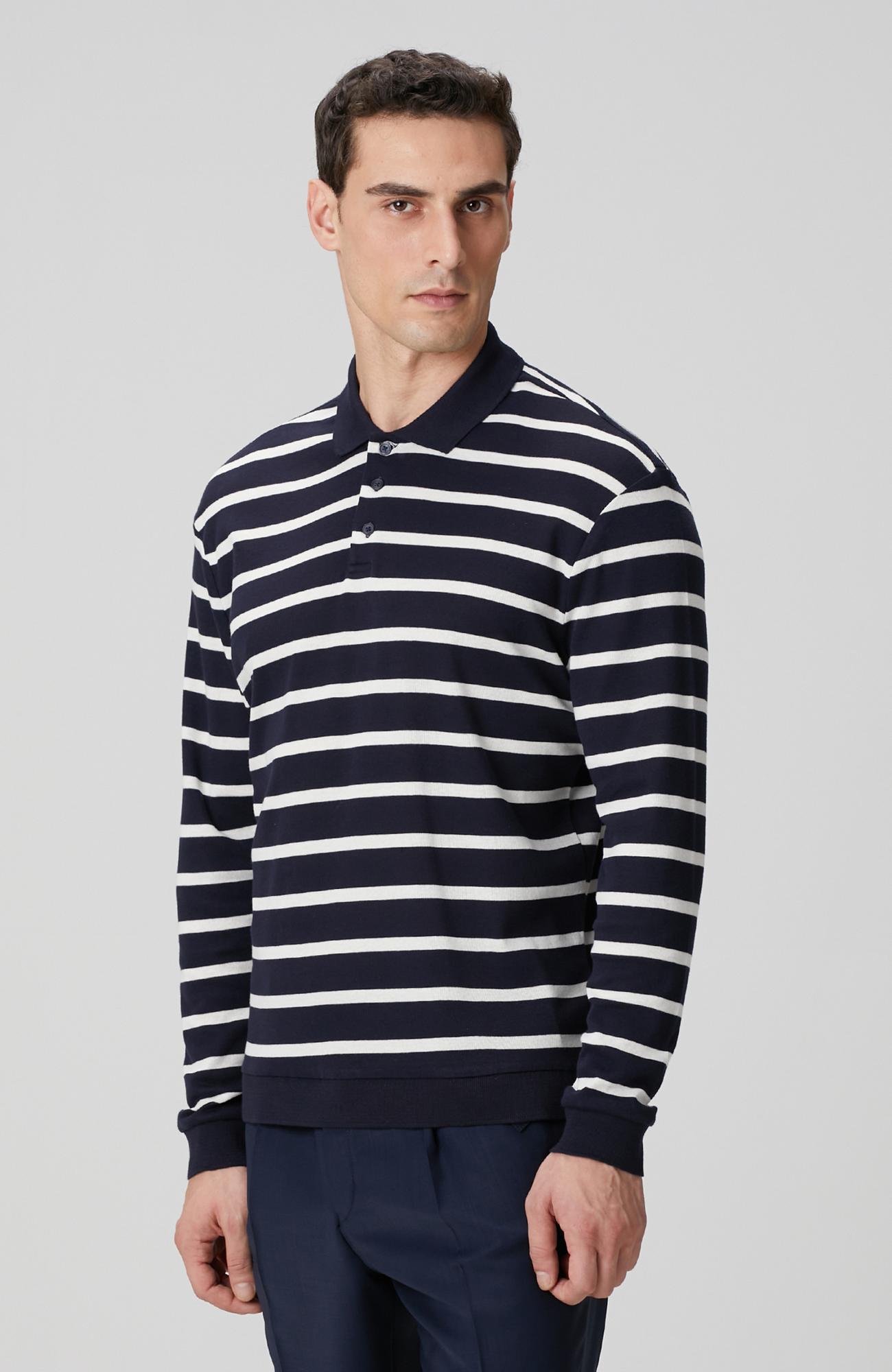 Network Erkek Lacivert Beyaz Çizgili Polo Yaka Sweatshirt