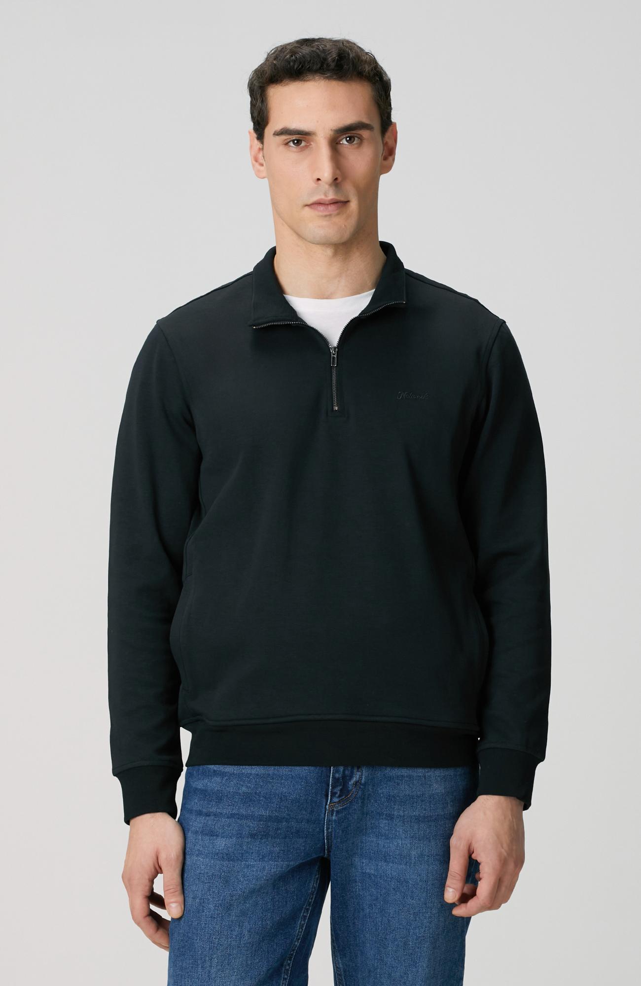 Network Erkek Siyah Fermuarlı Sweatshirt