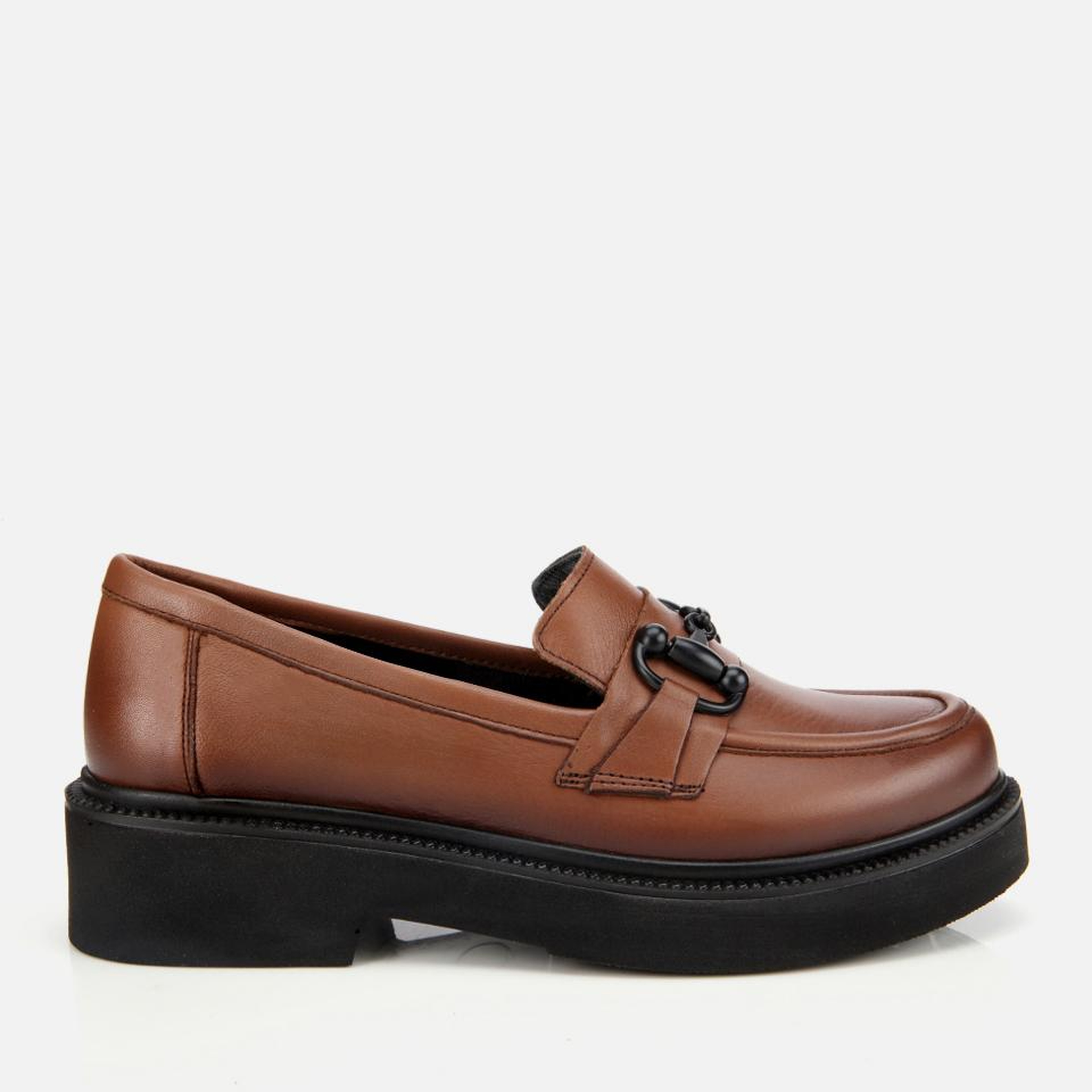 Kadın Deri Kahverengi Kalın Tabanlı Klasik Loafer