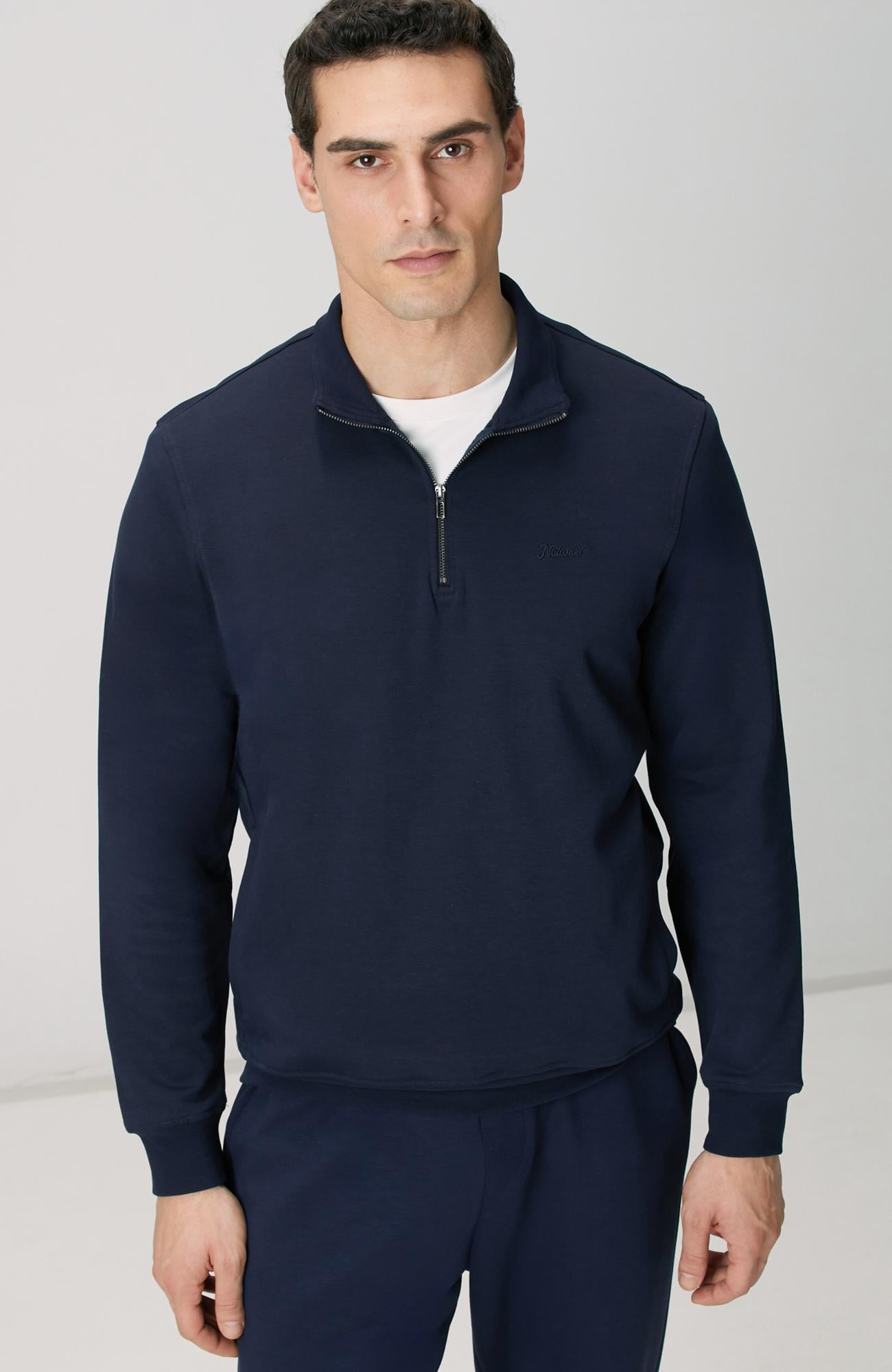 Network Erkek Lacivert Fermuarlı Sweatshirt