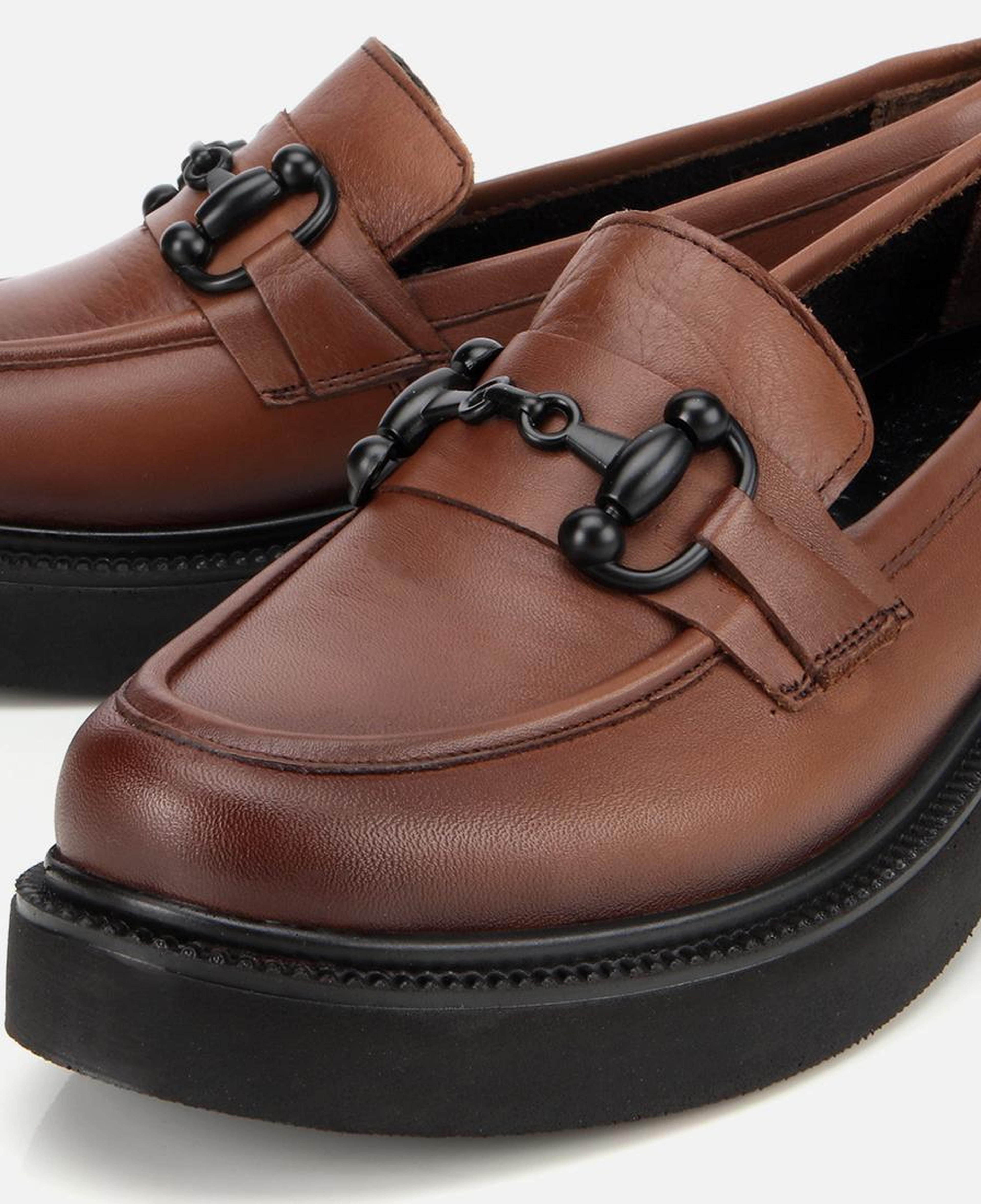 Kadın Deri Kahverengi Kalın Tabanlı Klasik Loafer