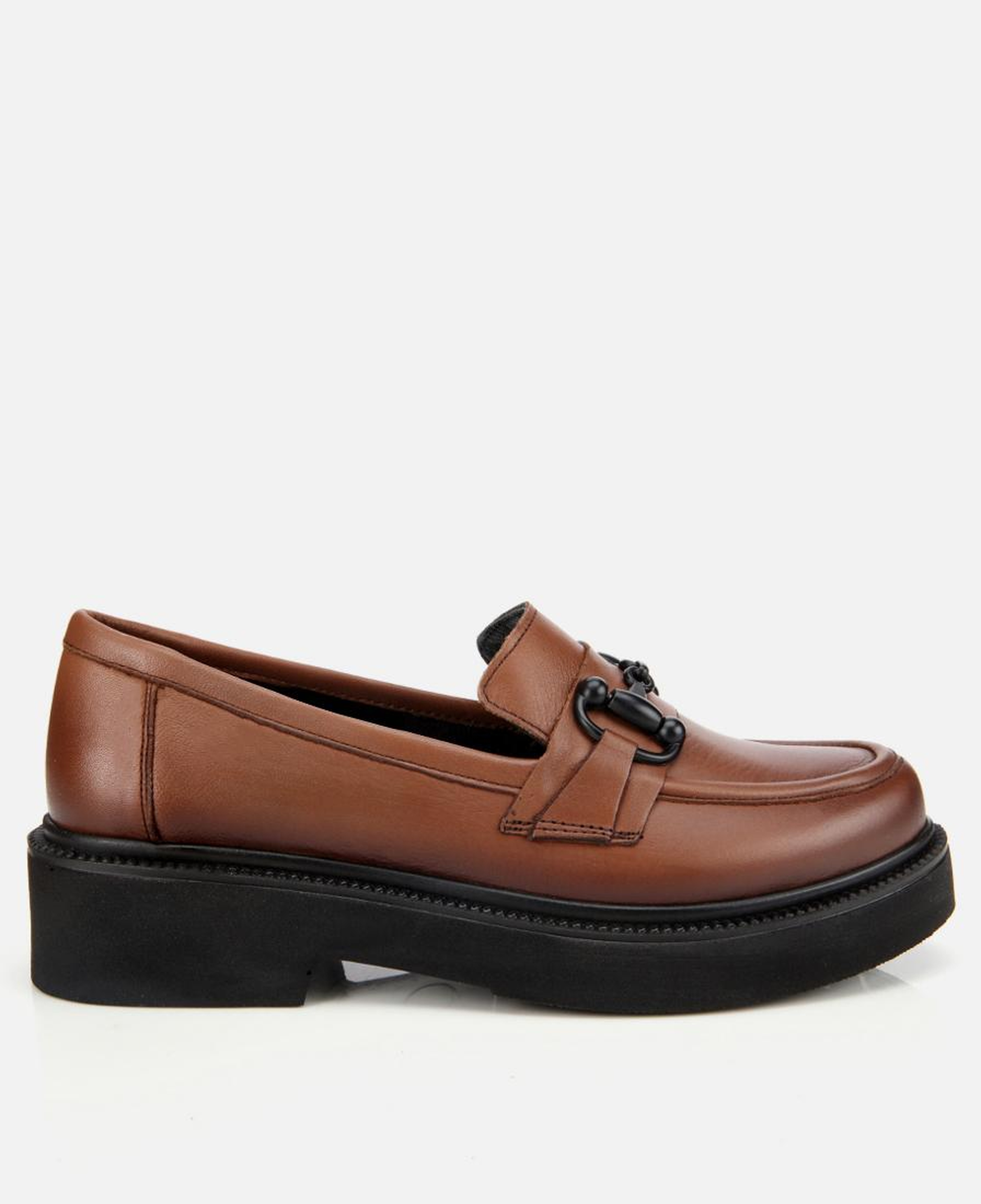 Kadın Deri Kahverengi Kalın Tabanlı Klasik Loafer