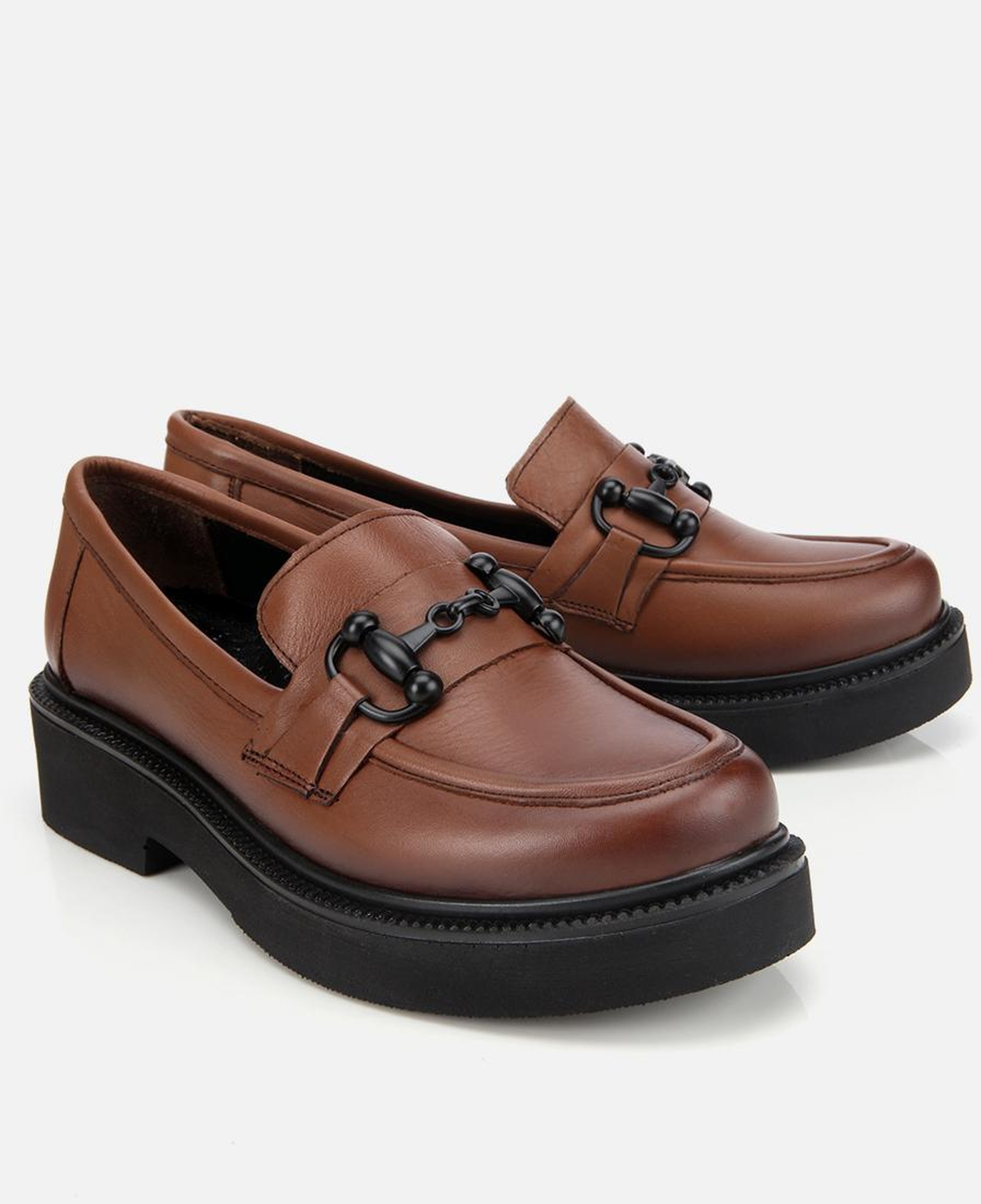 Kadın Deri Kahverengi Kalın Tabanlı Klasik Loafer