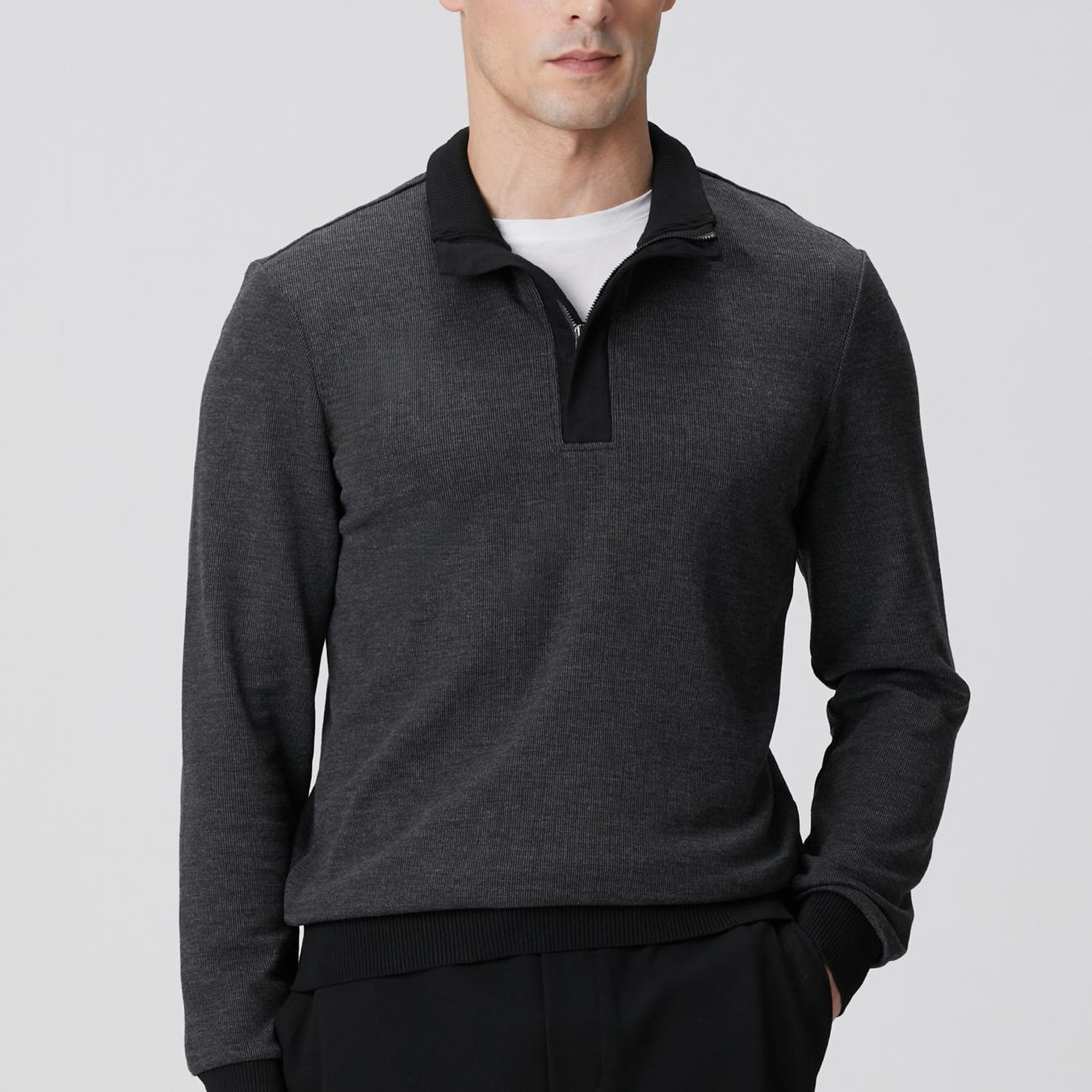 Network Erkek Siyah Fermuarlı Yaka Garnili Sweatshirt