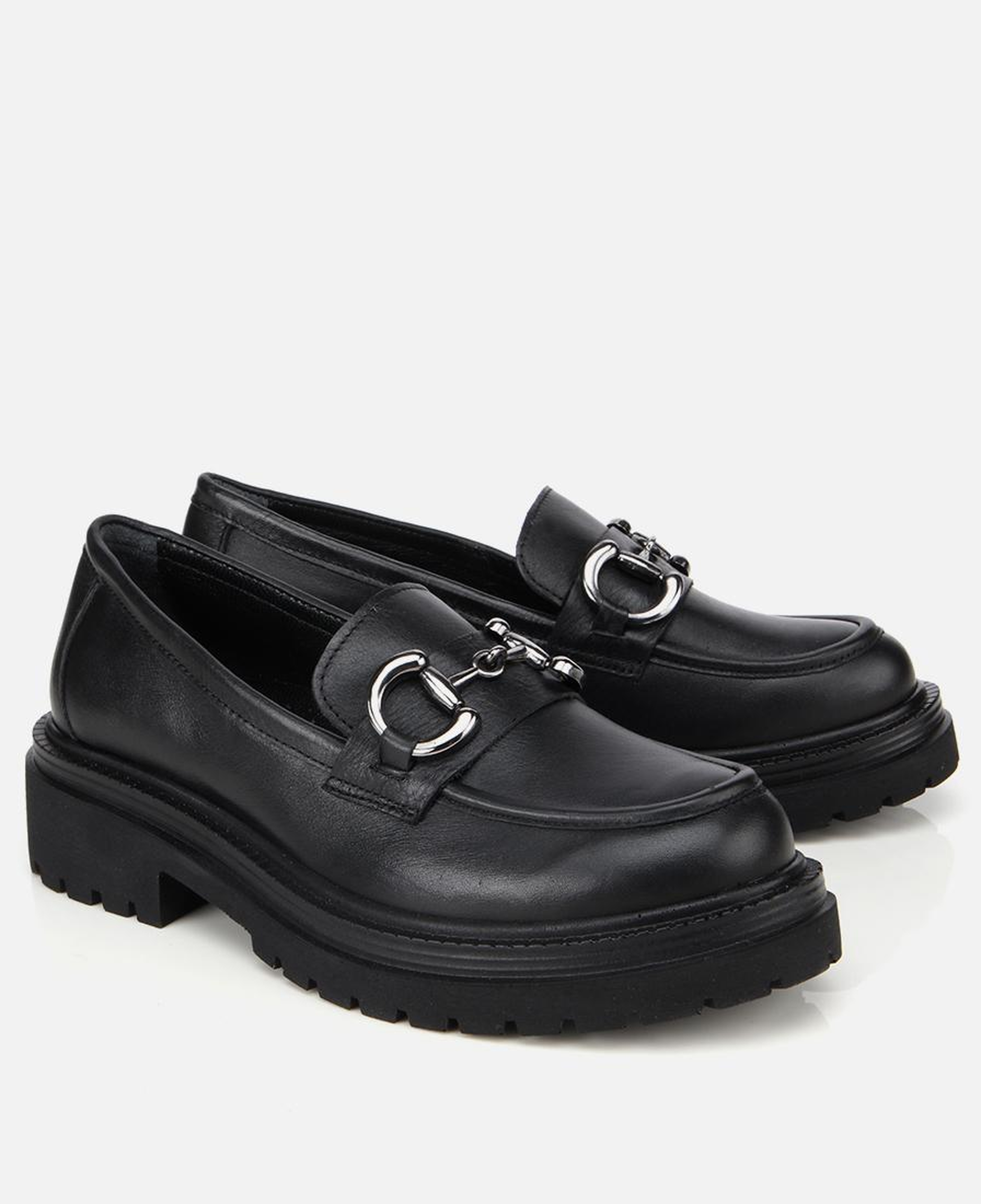 Kadın Deri Siyah Tokalı Yüksek Tabanlı Klasik Loafer