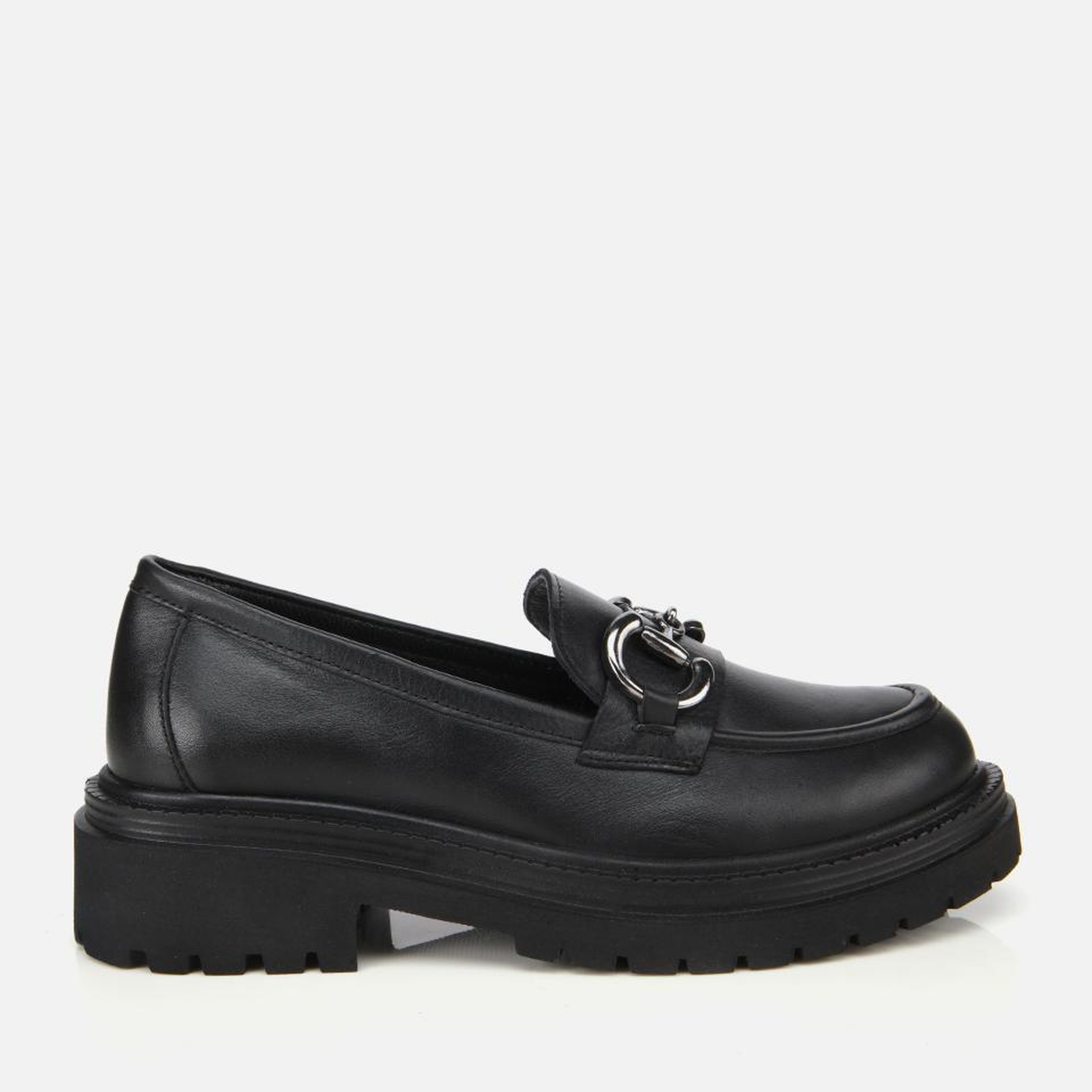 Kadın Deri Siyah Tokalı Yüksek Tabanlı Klasik Loafer