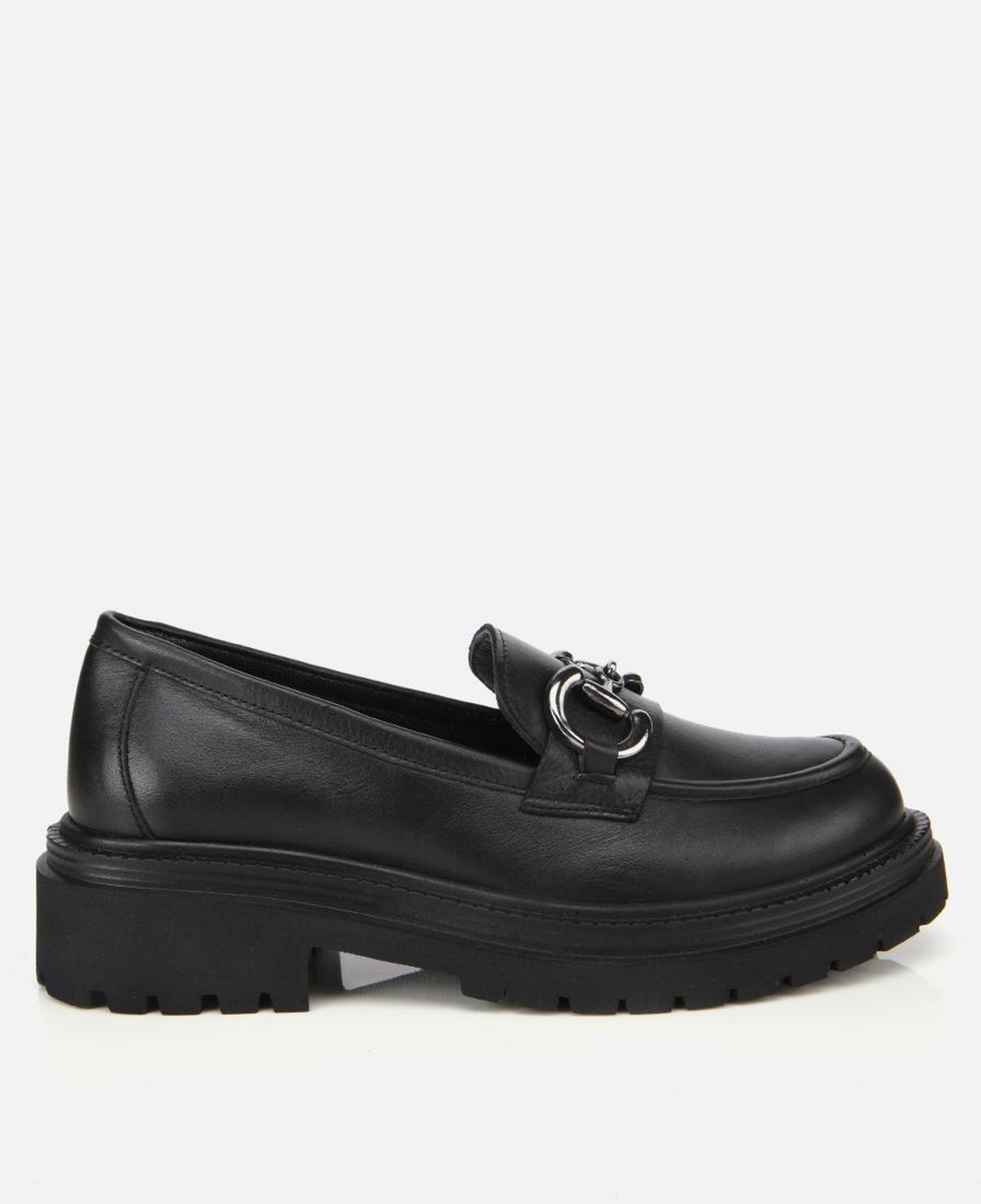 Kadın Deri Siyah Tokalı Yüksek Tabanlı Klasik Loafer