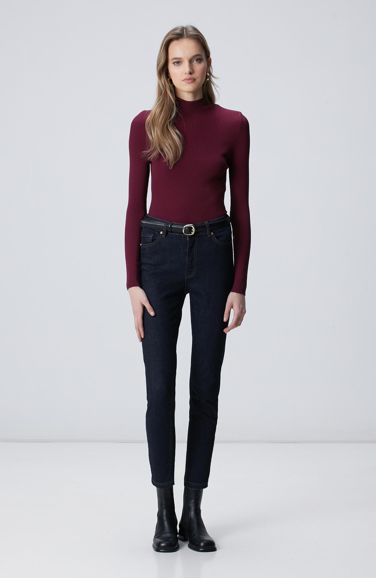 Network Kadın Bordo İnce Ribana Örgü Rayon Basic Kazak