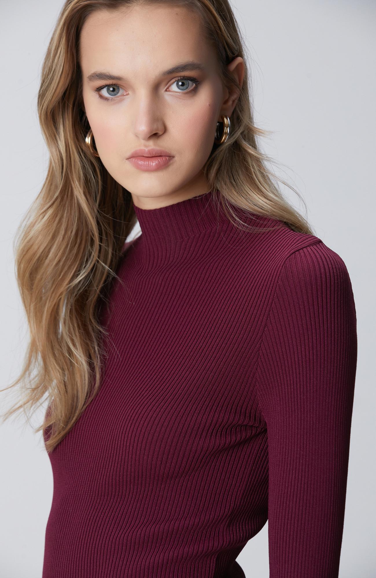 Network Kadın Bordo İnce Ribana Örgü Rayon Basic Kazak