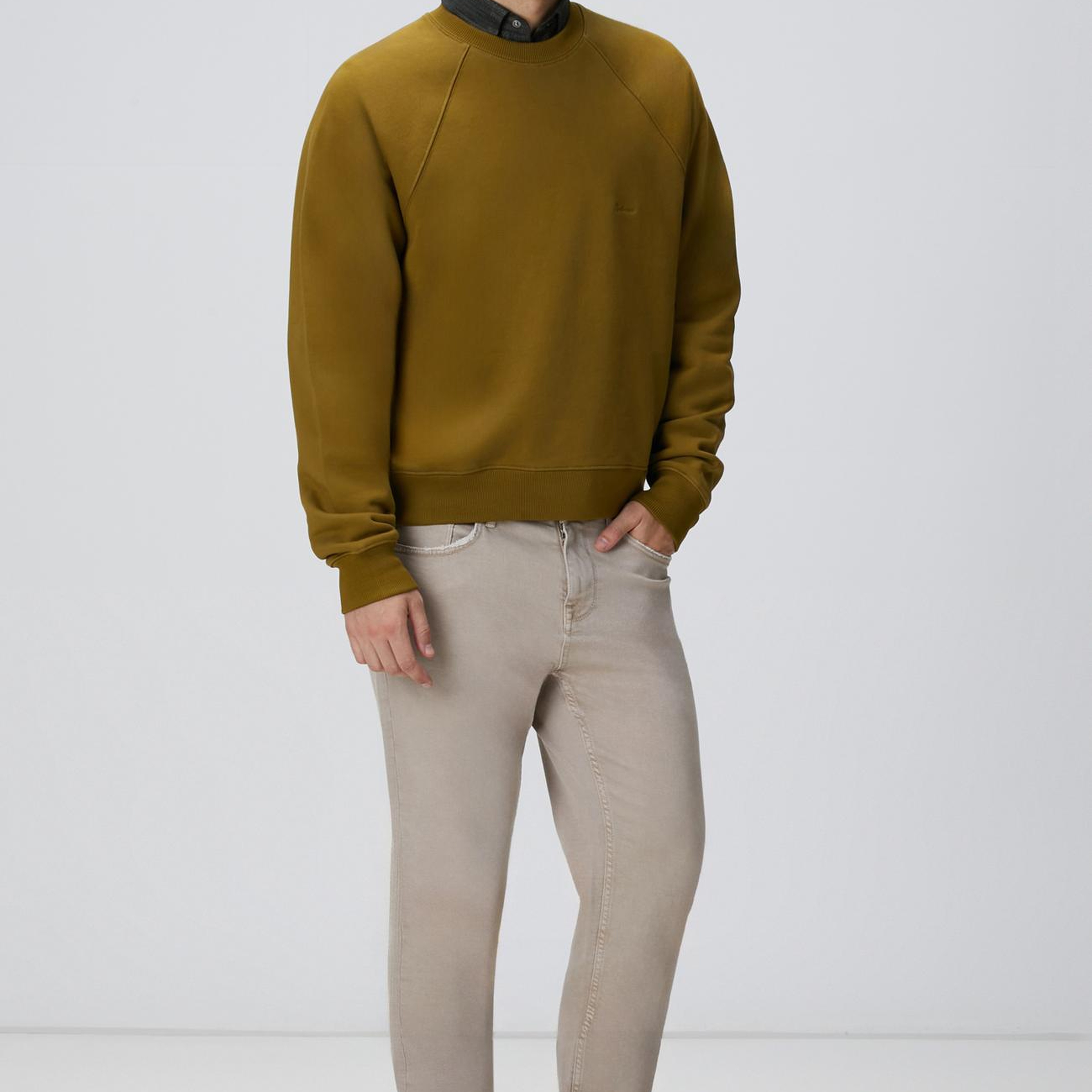 Network Erkek Yağ Yeşili Nakış Detaylı Sweatshirt