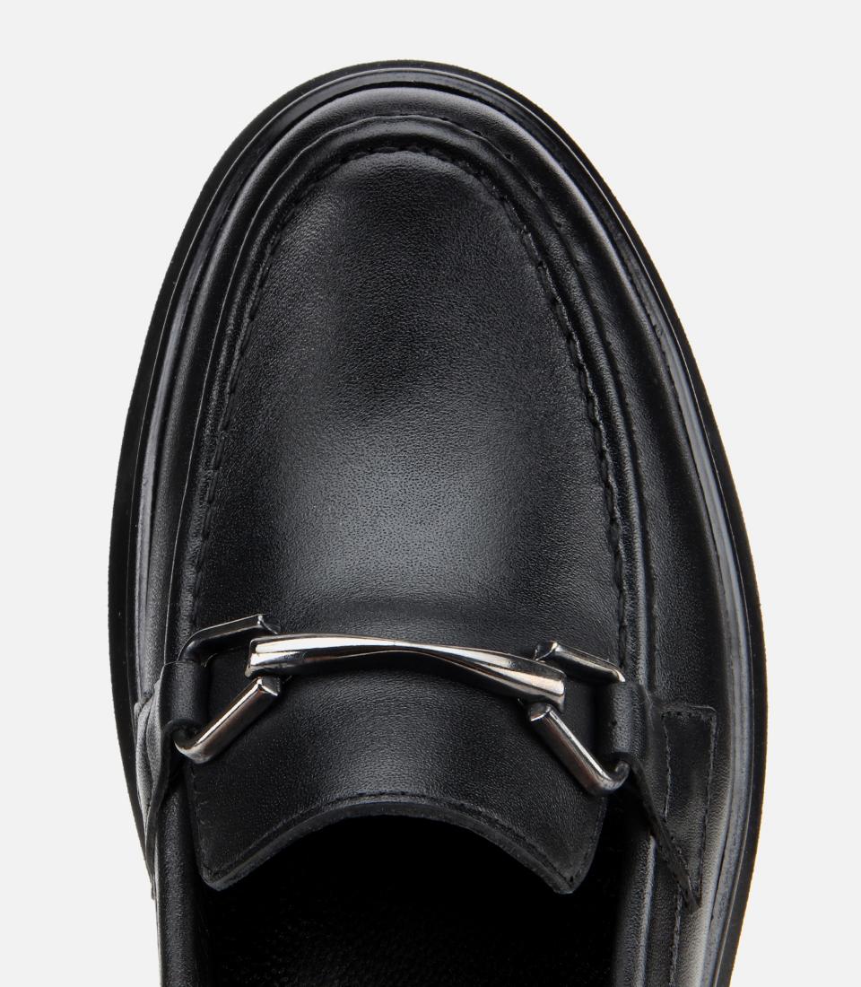 Kadın Deri Siyah Tokalı Dolgu Topuklu Klasik Loafer