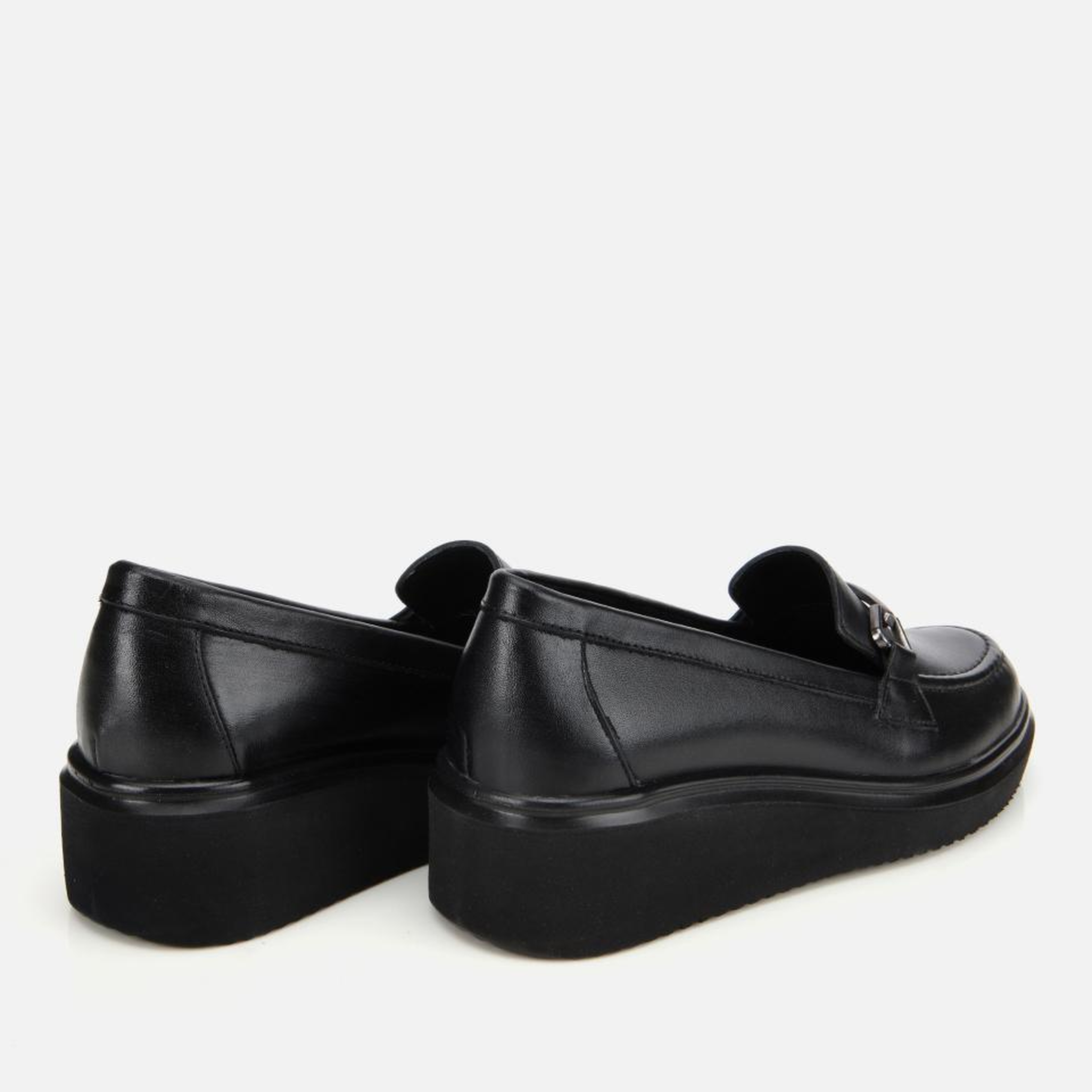Kadın Deri Siyah Tokalı Dolgu Topuklu Klasik Loafer