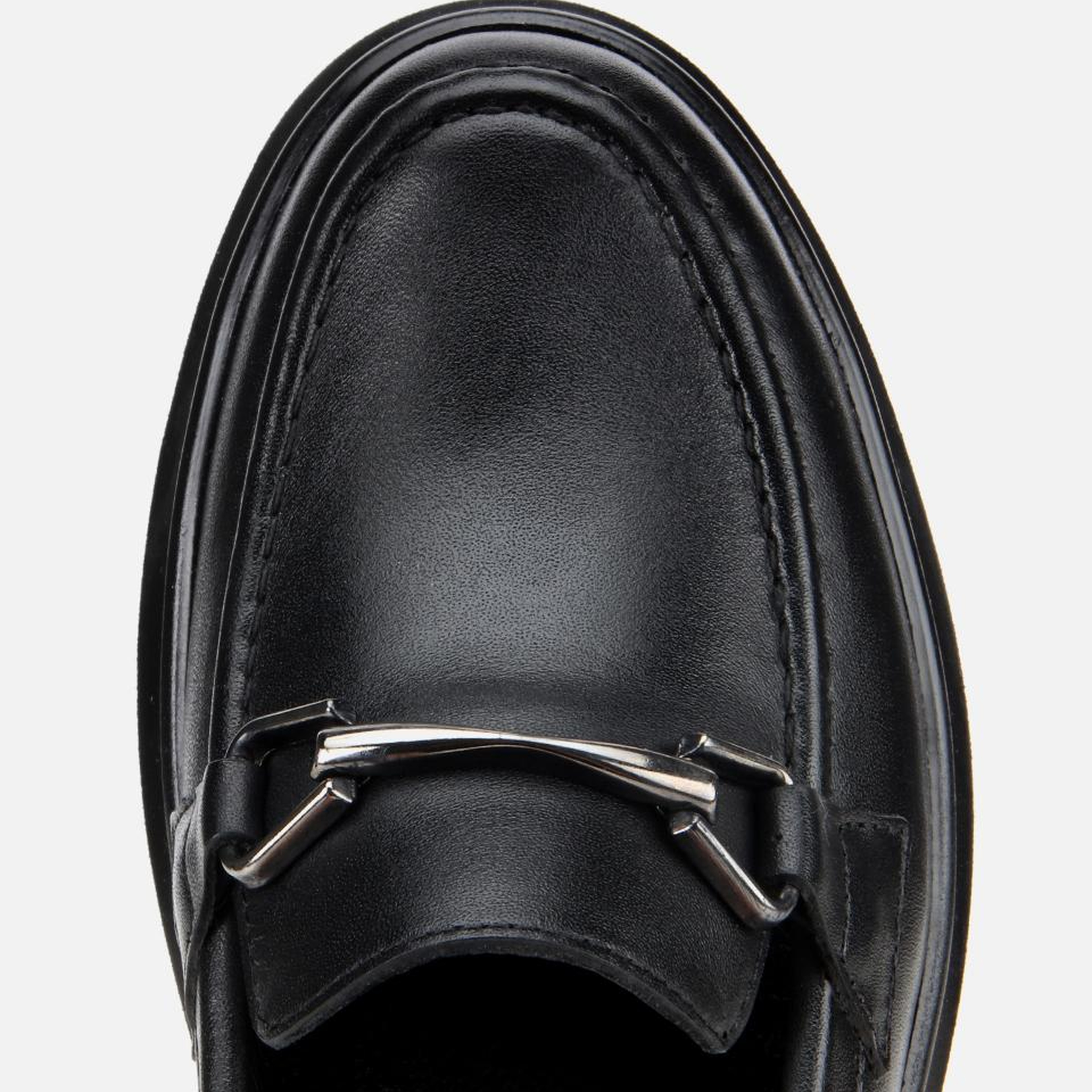 Kadın Deri Siyah Tokalı Dolgu Topuklu Klasik Loafer
