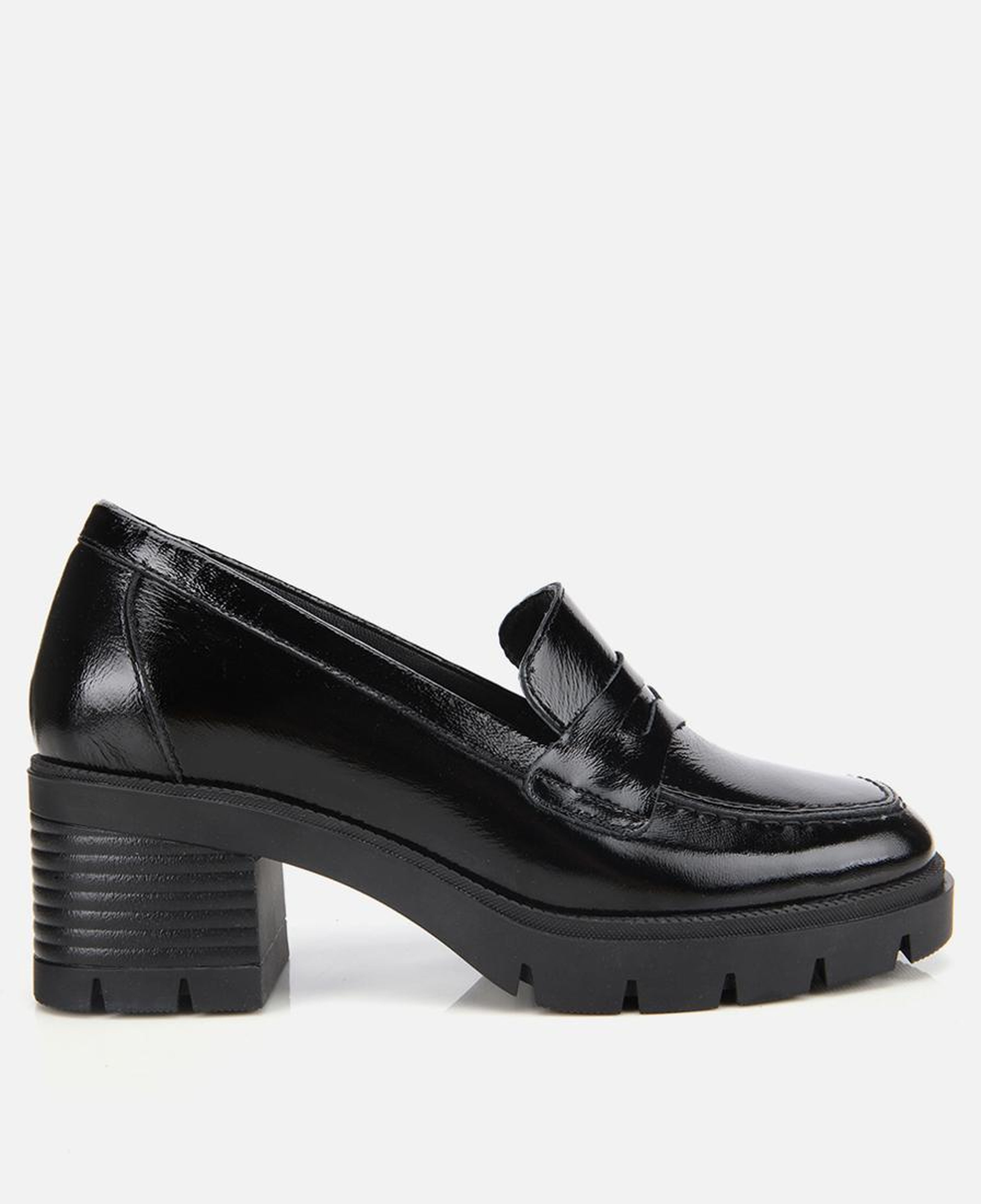 Kadın Rugan Deri Siyah Topuklu Klasik Loafer